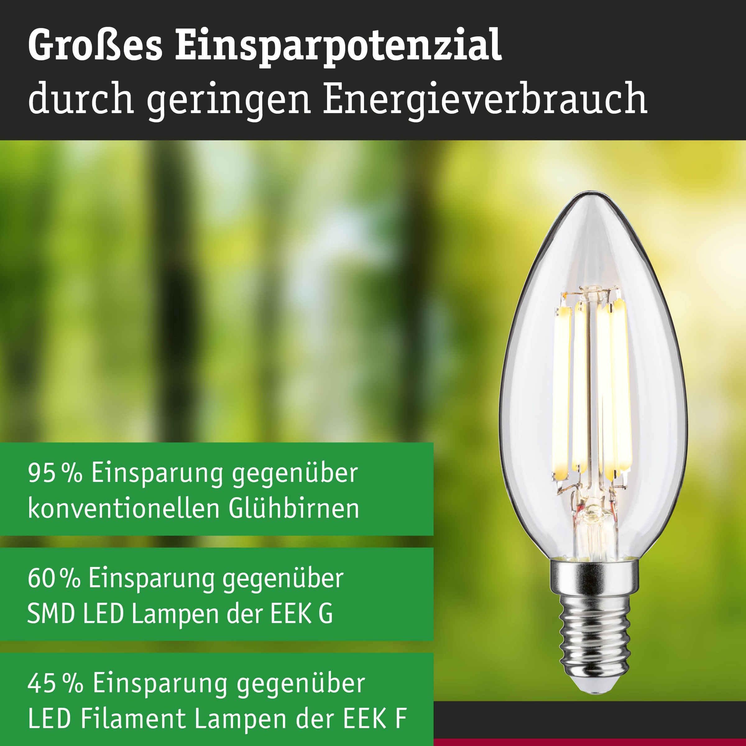 Paulmann LED-Leuchtmittel »Efficient-Line Filament 230V LED Kerze E14 3 St. 525lm 2,5W 3000K Klar« E14 3 Stk. Warmweiß