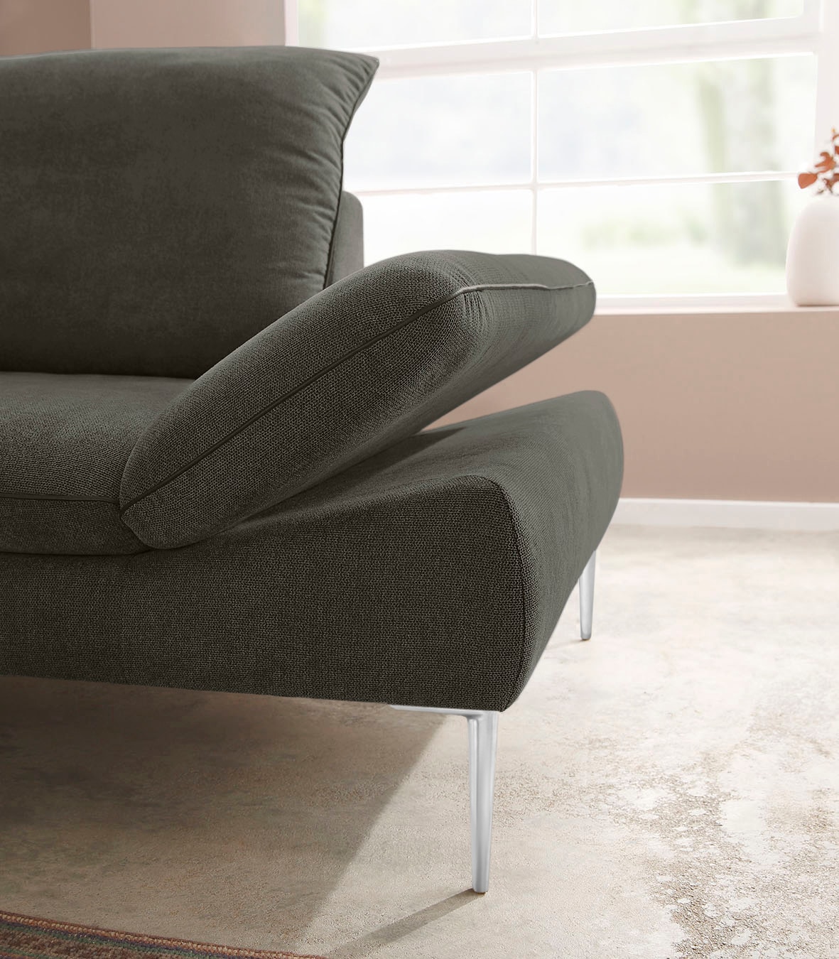 W.SCHILLIG Ecksofa »enjoy&MORE, Designsofa, elegant und bequem, L-Form«, mit Sitztiefenverstellung, Füße Chrom glänzend, Breite 294 cm