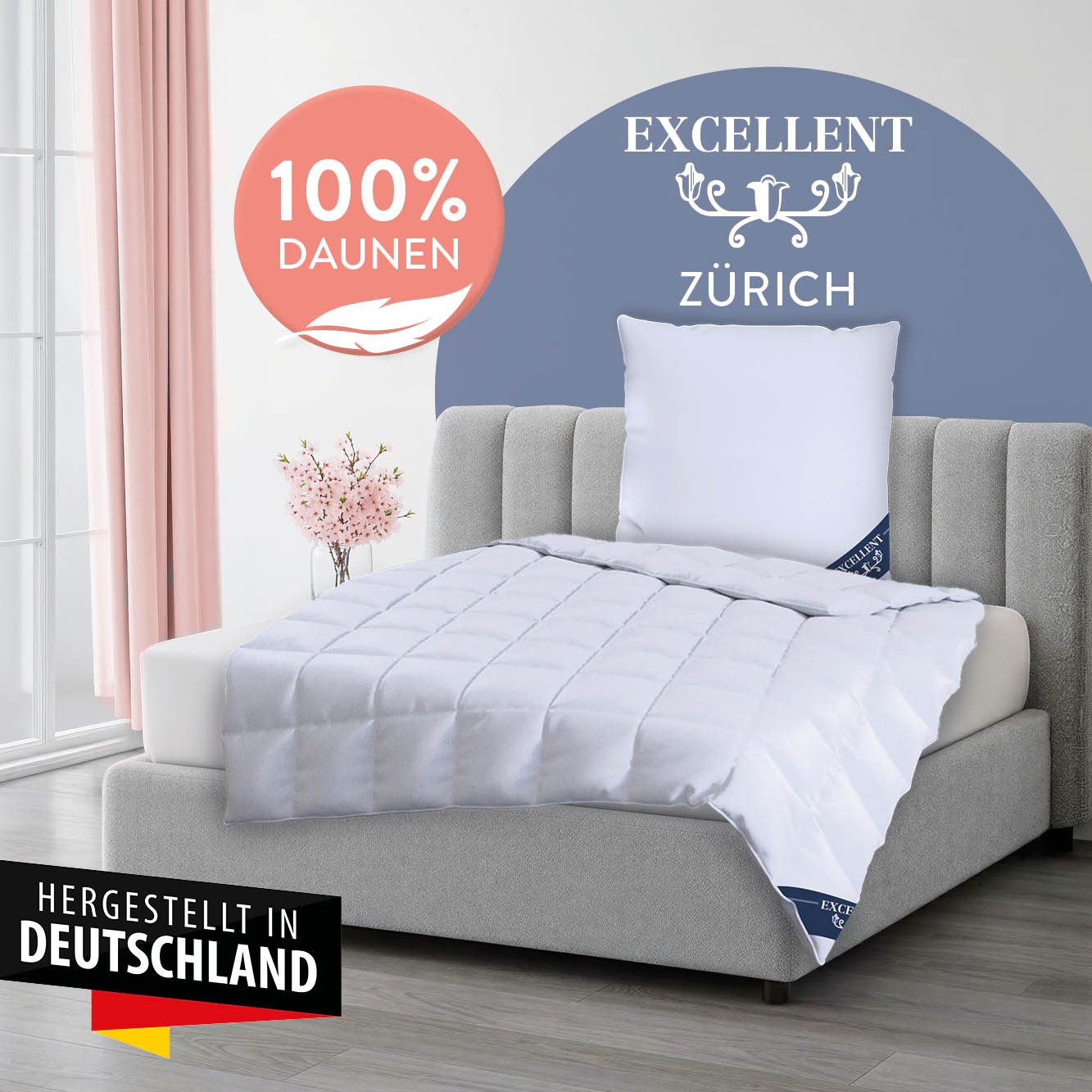 Excellent Daunenbettdecke "Zürich, Bettdecke normal mit Bestnote "Hoher Schlafkomfort" bewertet." leicht Füllung 100% Daunen 1 Stk. tlg. Bettdecke 135x200 cm, 155x220cm und weitere Größen, Made in Germany