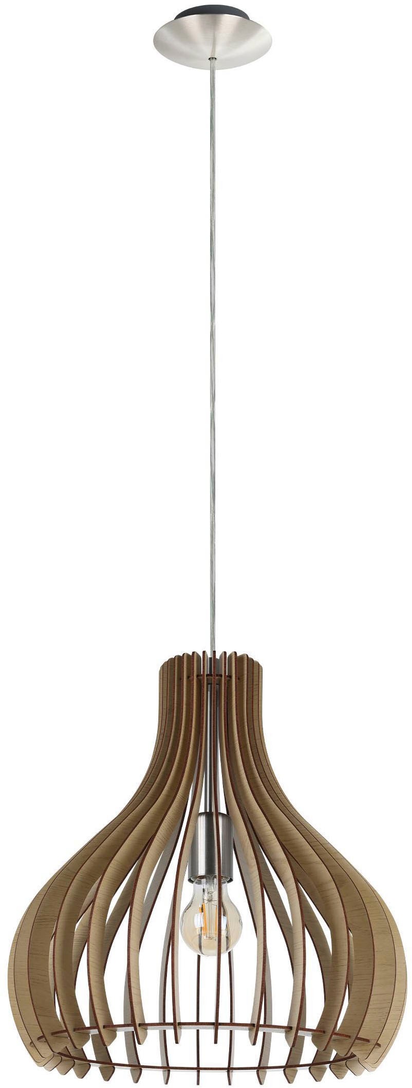 EGLO Hängeleuchte »Tindori Pendelleuchte, Vintage, E27, Hängeleuchte aus Stahl und Holz« E27 1 Stk. Hängeleuchte - H130 x Ø38 cm - nickel-matt - 1X60W exkl.