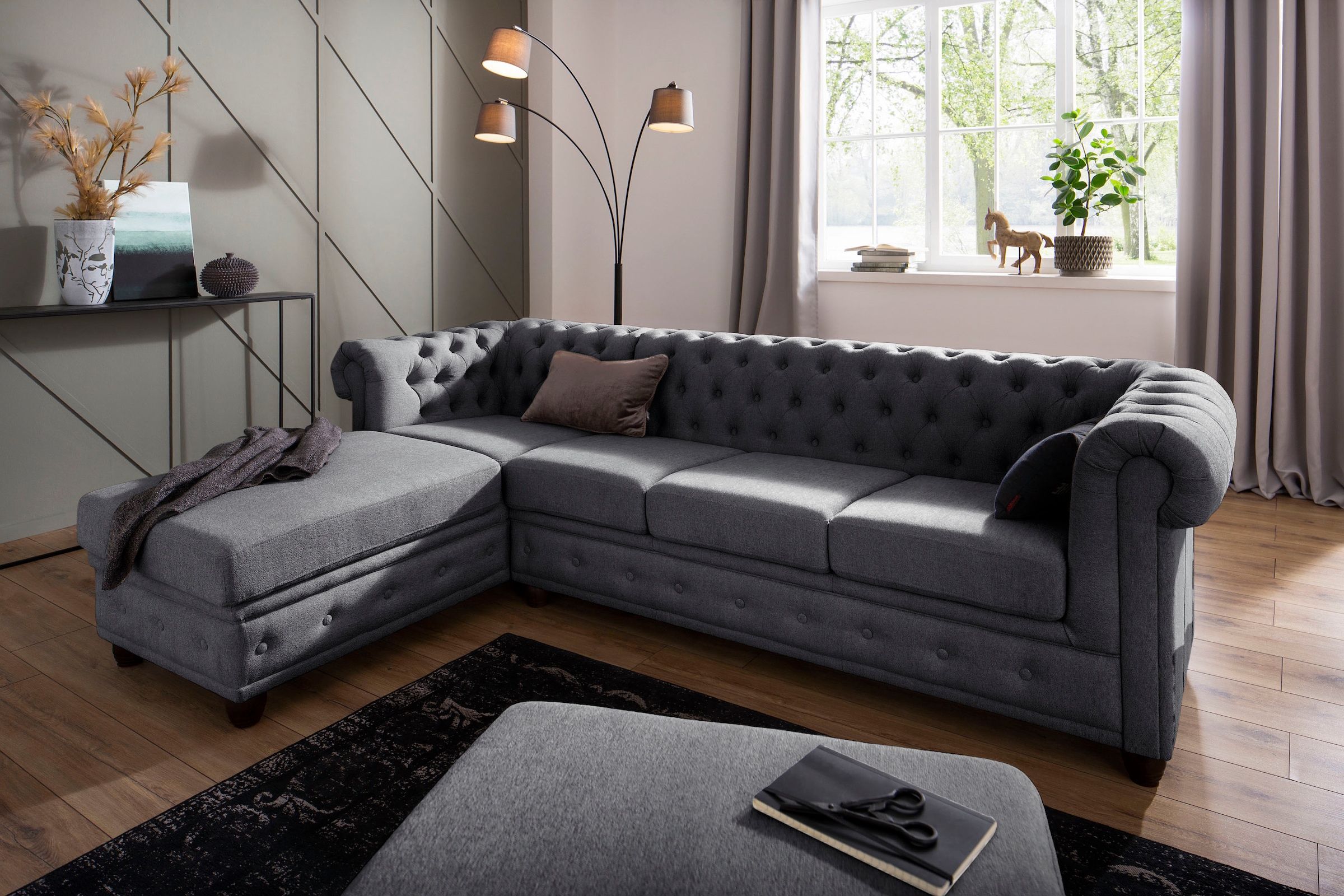 Home affaire Chesterfield-Sofa "New Castle L-Form", hochwertige Knopfheftun günstig online kaufen