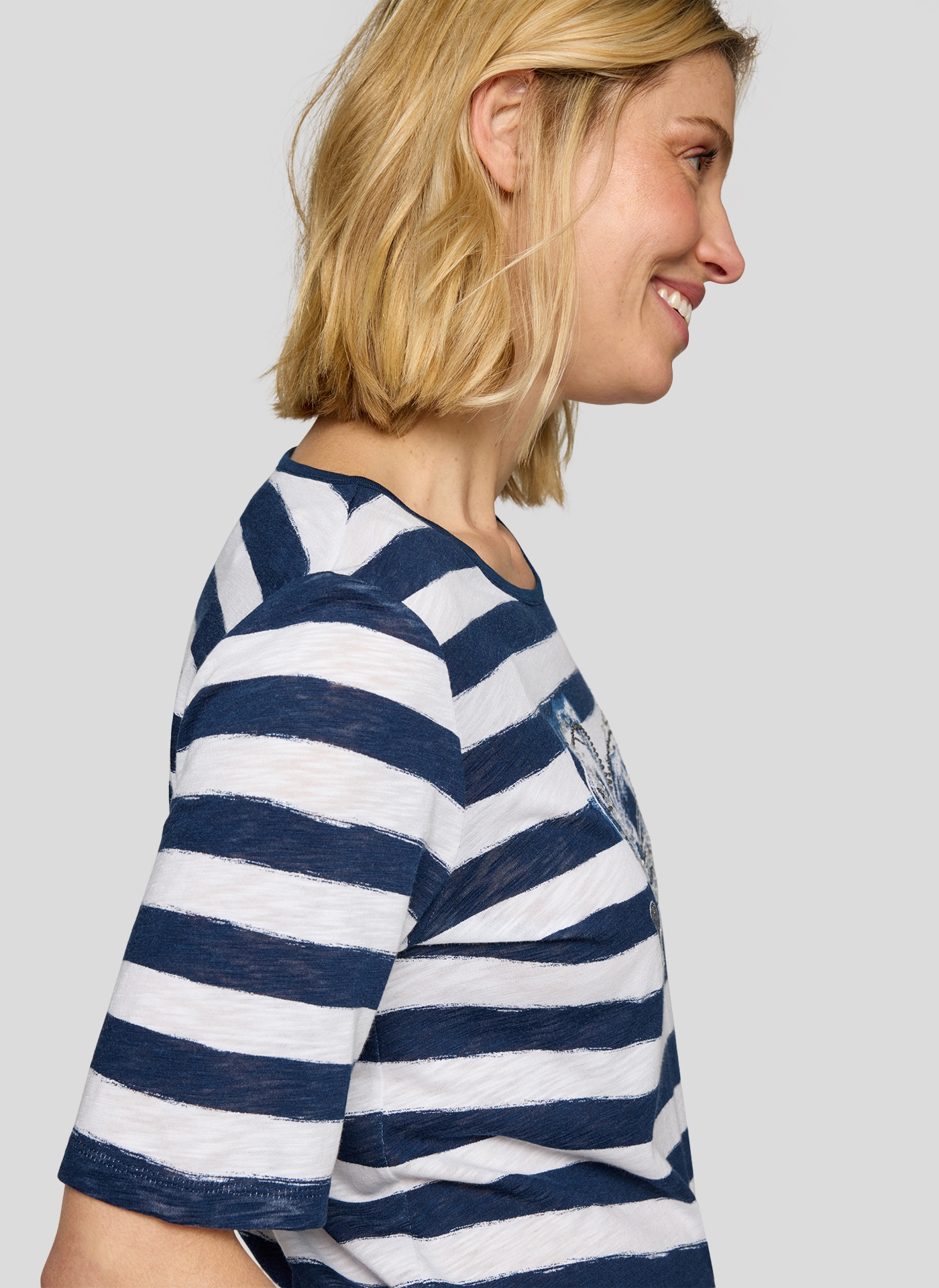 Rabe T-Shirt, in Streifen-Optik und mit Glitezr-Print