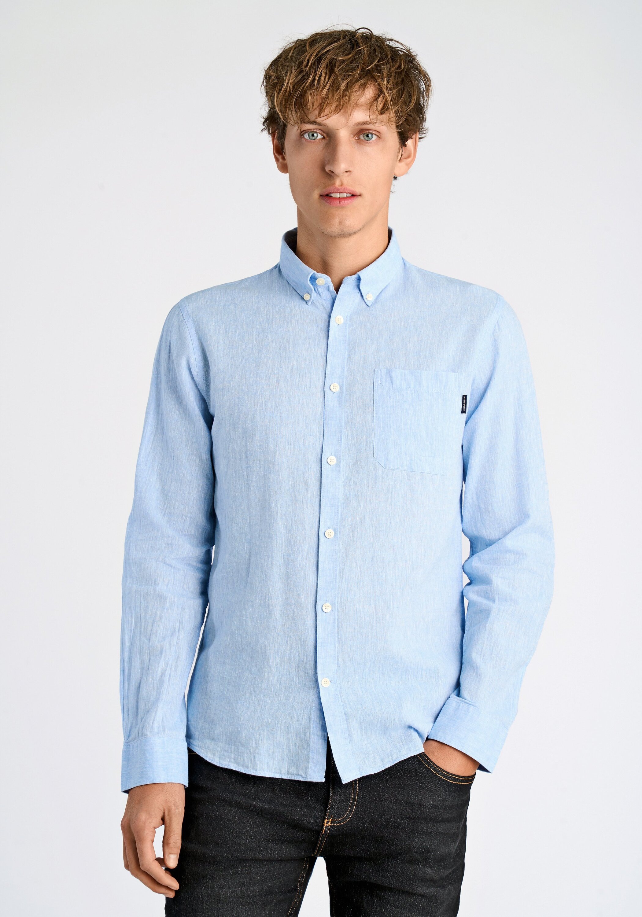 Lindbergh Linen Shirt Relaxed Fit Sky Blue L 10
