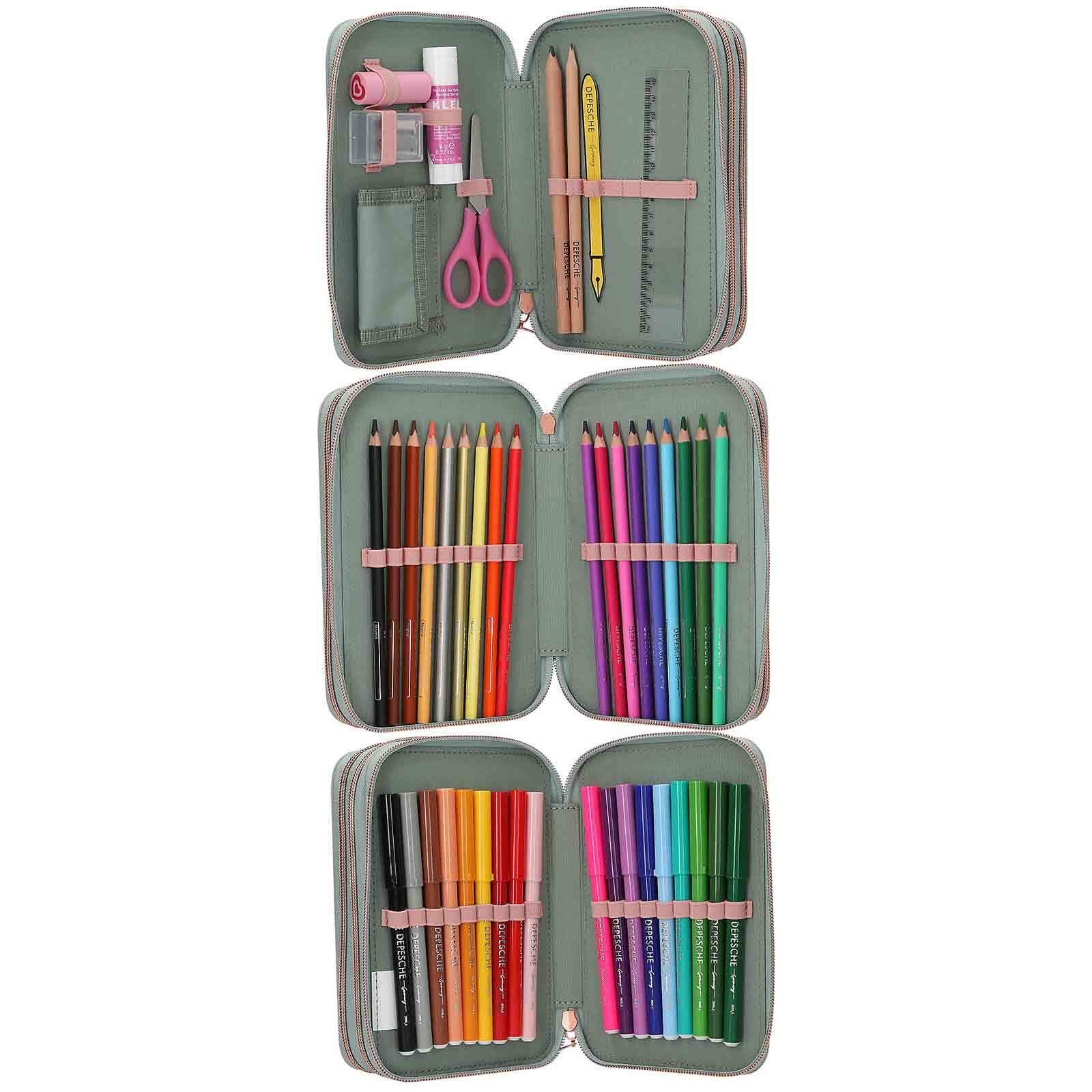 Depesche Buntstift »3-Fach Federtasche ROMANTIC FIELDS inkl. Stifte Miss Melody 7,5 x 13 x 20 cm grün«