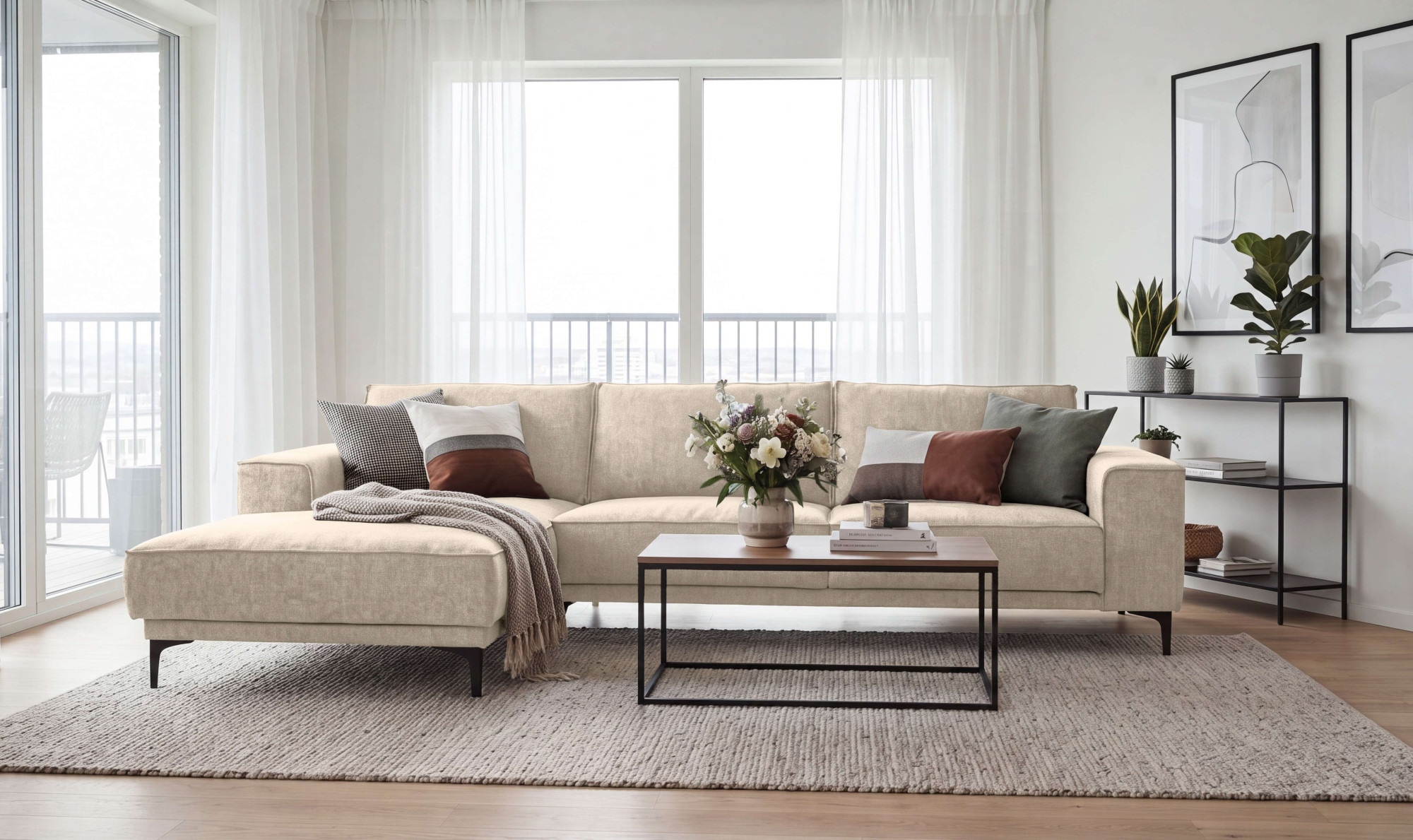 OTTO home Ecksofa »Polsterecke, Sofa, Oland mit modernem Chenille-Bezug« L-Form, 280 cm, Wellenunterfederung, Skandi-Design, Metallfüße