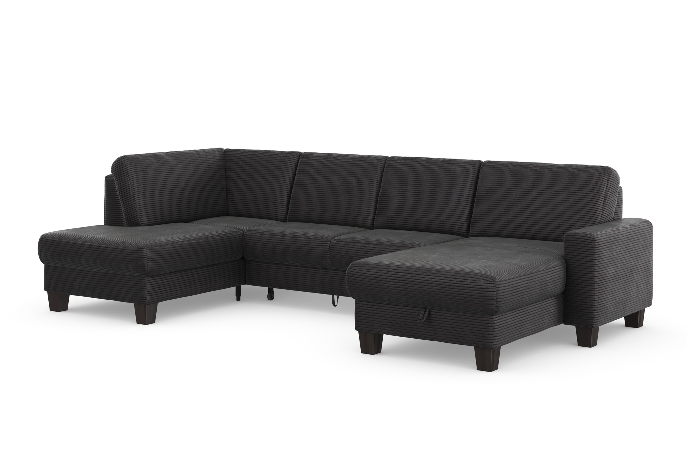 Wohnlandschaft HOME AFFAIRE "Summer U-Form", grau, B:314cm H:91cm T:170cm, 100% Polyester, Sofas, Wohnlandschaft, mit oder ohne Bettfunktion und Bettkasten, wengefarbene Holzfüße 9