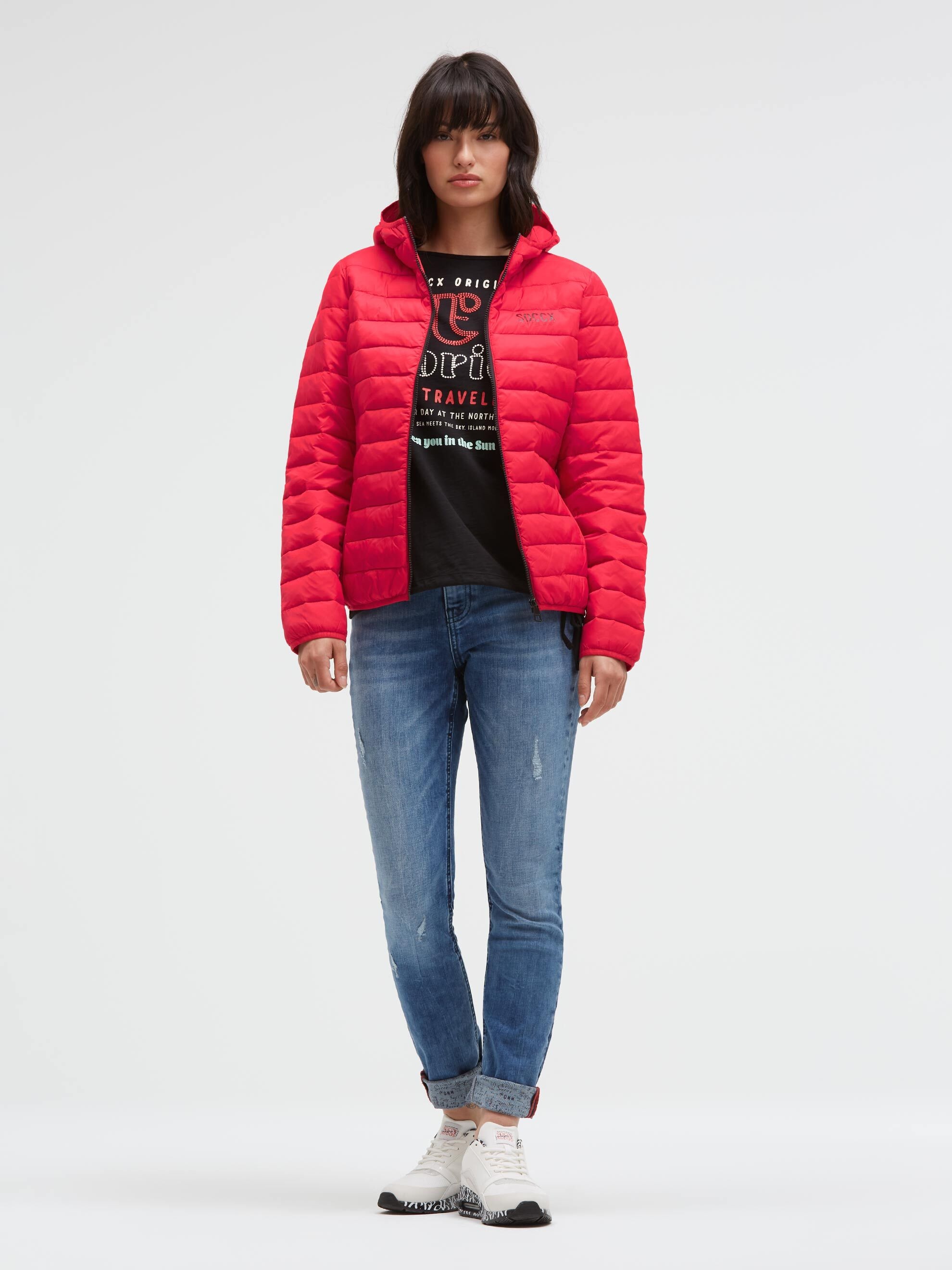 SOCCX Outdoorjacke mit Kapuze mit elastischem Saumabschluss