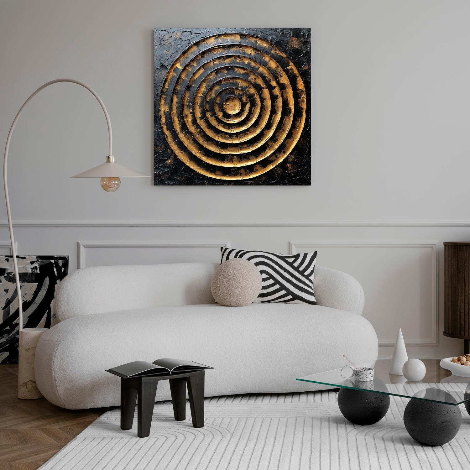 queence Leinwandbild "Goldfarbendes Gemälde" Abstrakt Abstrakte Formen Gemälde Kunst 1 Stk. tlg. Premium-Leinwandstoff, Handarbeit aus Deutschland