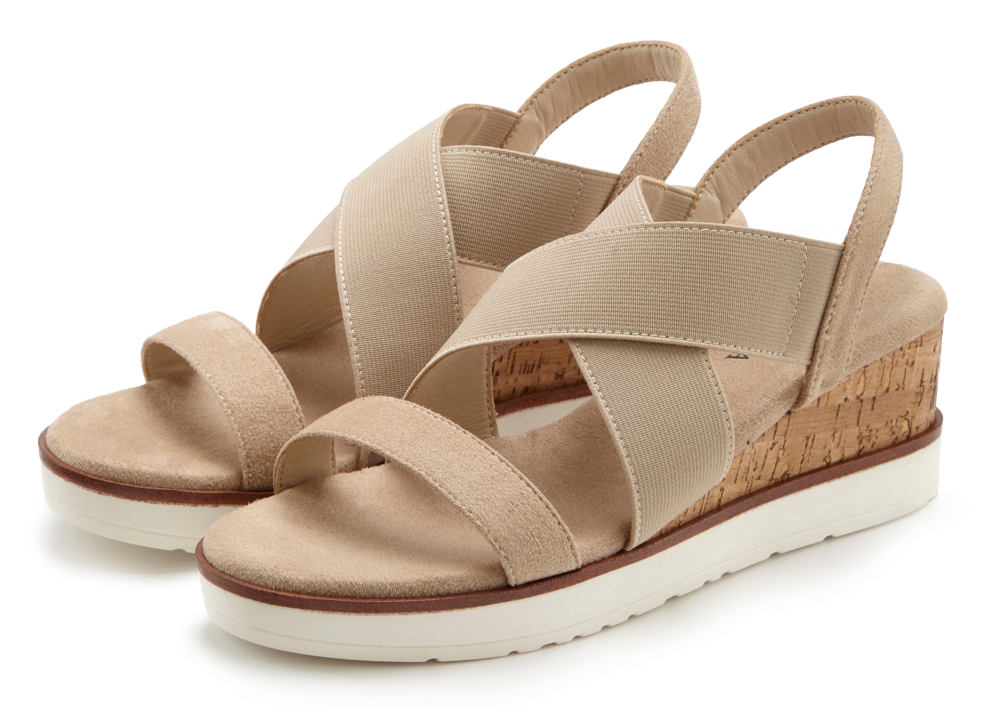 LASCANA Sandalette "Sommerschuh, offener Schuh, Sandale, Keilsandalette," mit elastischen Riemchen VEGAN