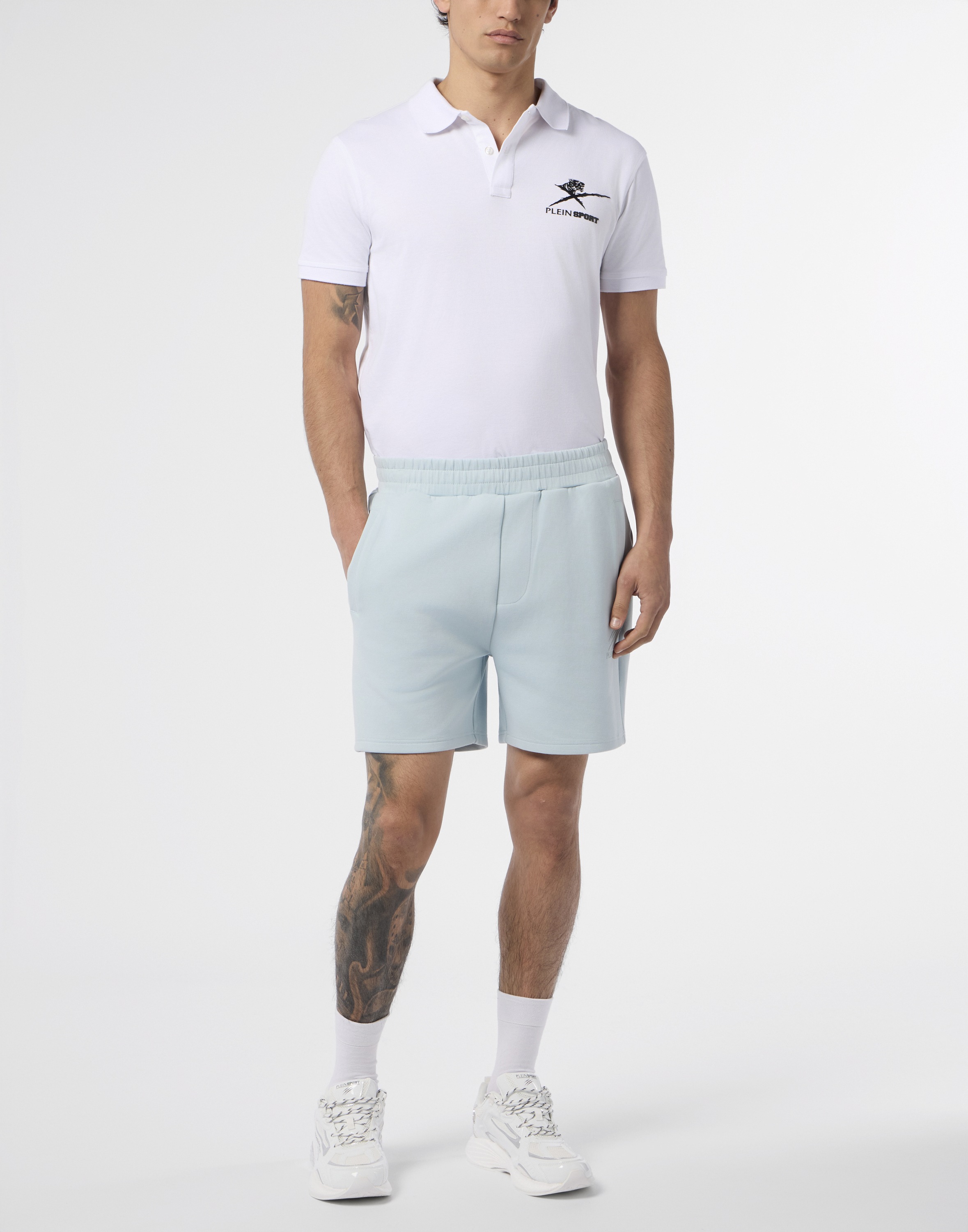 Shorts PLEIN SPORT "Pique Jogging Shorts Icon", Herren, Gr. S, US-Größen, 07, lightblau, Obermaterial: 59% Baumwolle, 35% Polyester, 6% Elasthan, Hosen Shorts 3