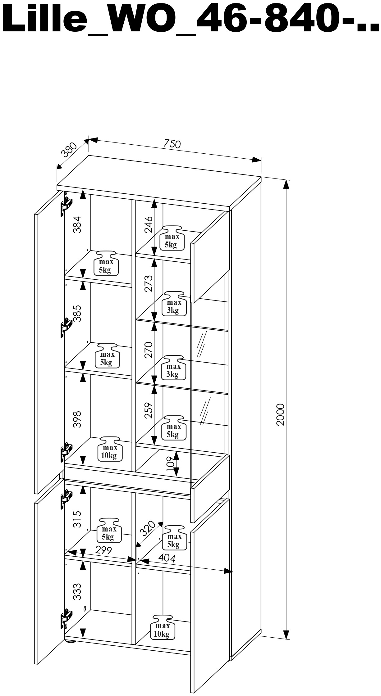 HBZ Vitrine »Lille«, (1 St.), mit LED-Beleuchtung, Vitrinenschrank in Eiche Artisan