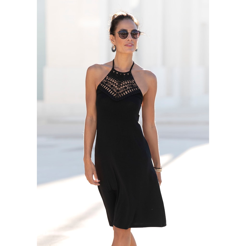 LASCANA Neckholderkleid, mit Spitzeneinsatz, kurzes Sommerkleid, Strandkleid