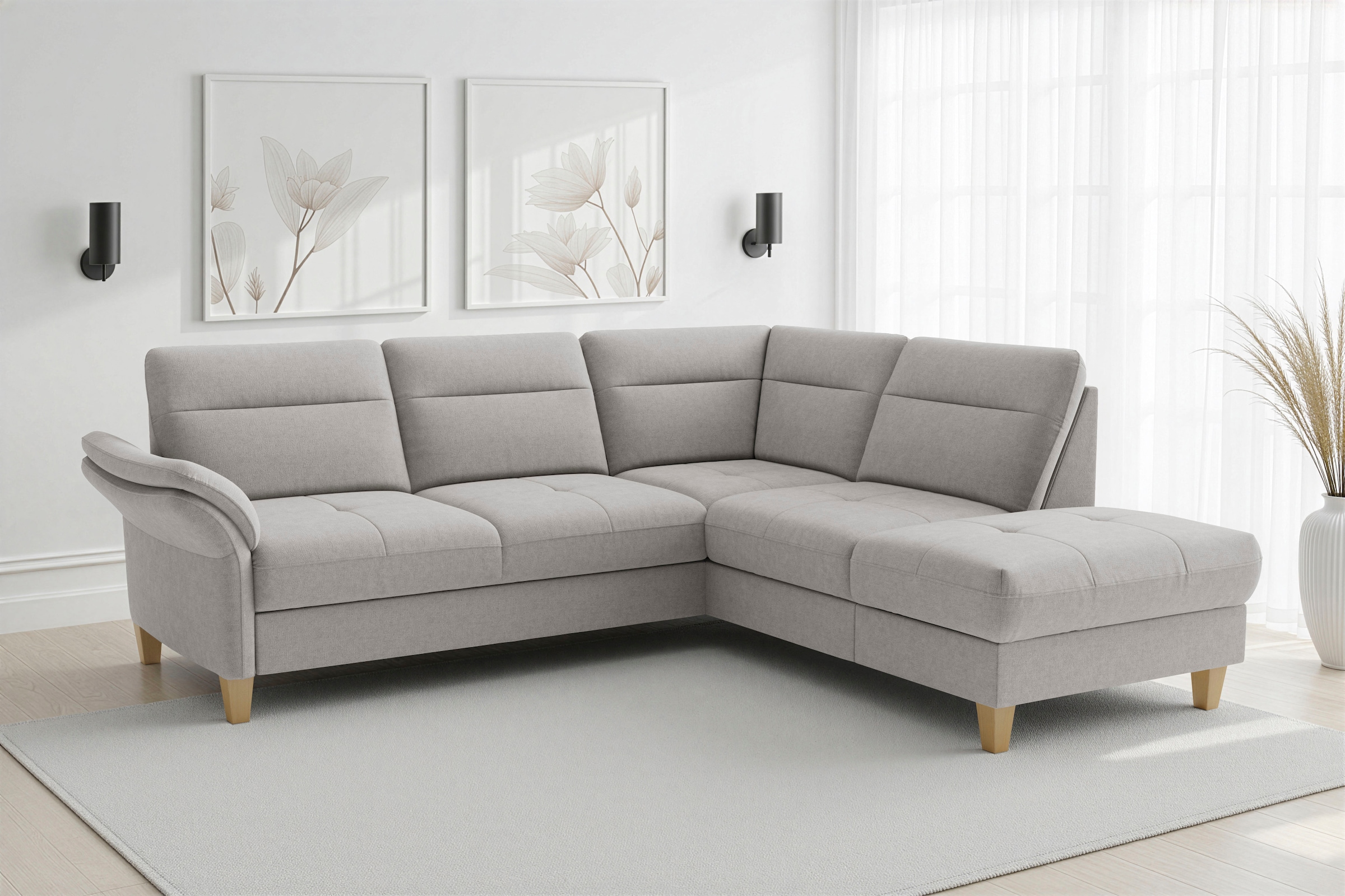 sit&more "Pamela L-Form, B: 218 cm, optional Schlaffunktion & Bettkasten" wahlweise mit Armteilverstellung, Sofa mit Federkern, Sitzhöhe: 48 cm