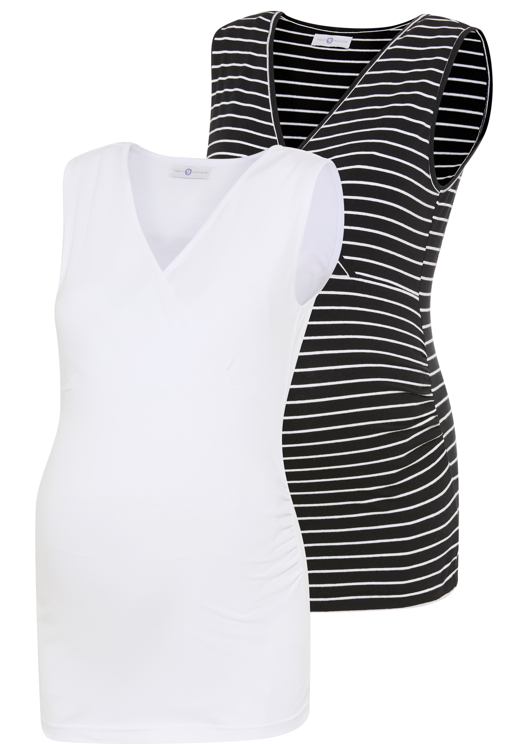 Neun Monate Umstandsshirt "2er Pack Umstands-Tops" Packung, 2, 2 tlg. eng anliegende Passform, tiefer V-Ausschnitt mit Wickeloptik