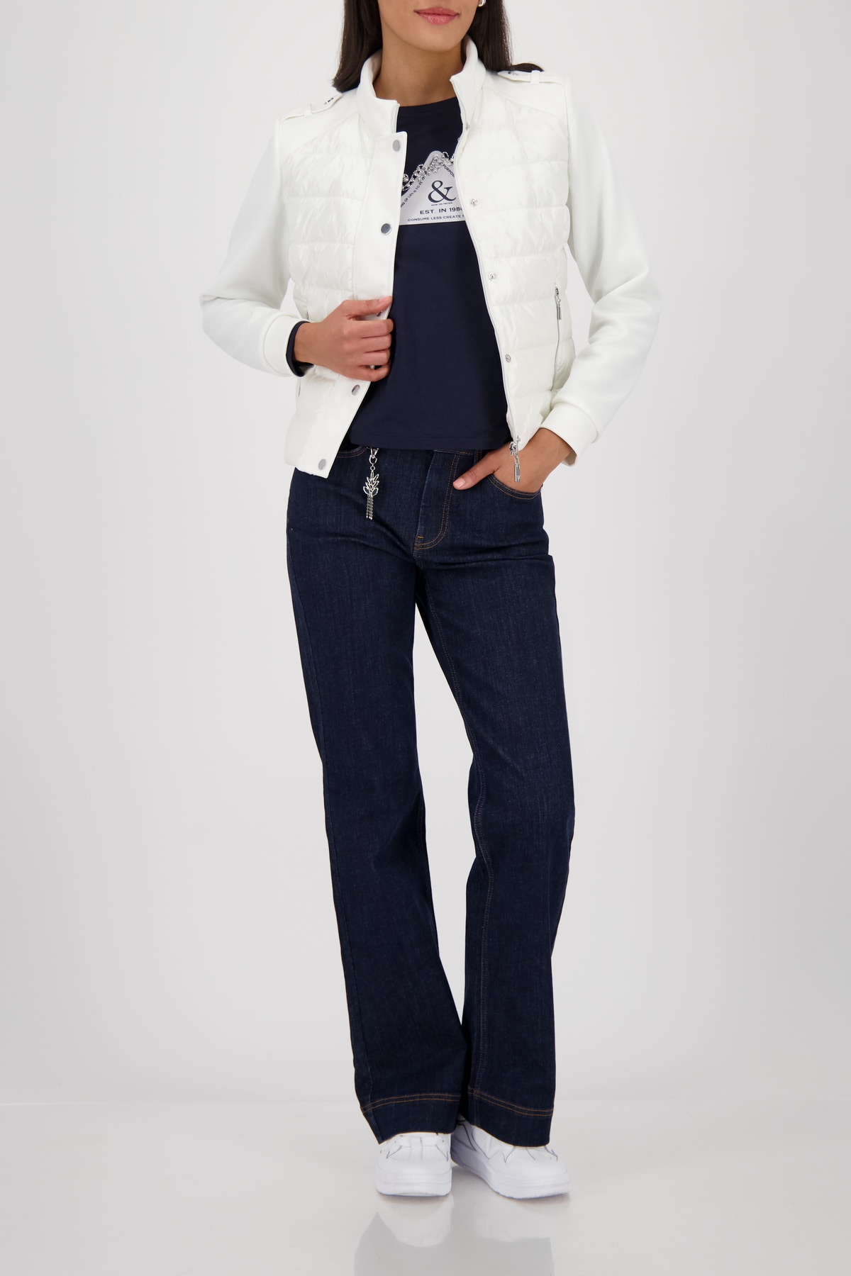 Monari Steppjacke ohne Kapuze mit Neopren-Details, Regular Fit, Sehkragen, Schulterklappen