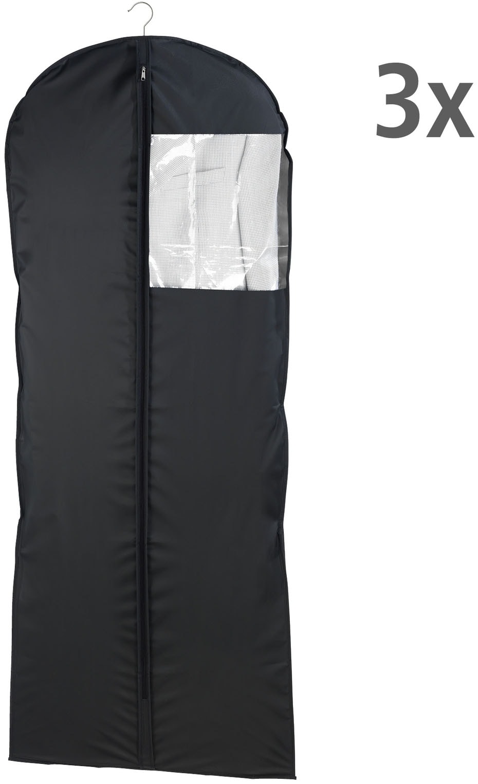 WENKO Kleidersack "Modell Deep Black", B/H/L: 60cm x 150cm, schwarz, Kleidersäcke, 60 x 150 cm, abwaschbar, mit Reißverschluss & Sichtfenster