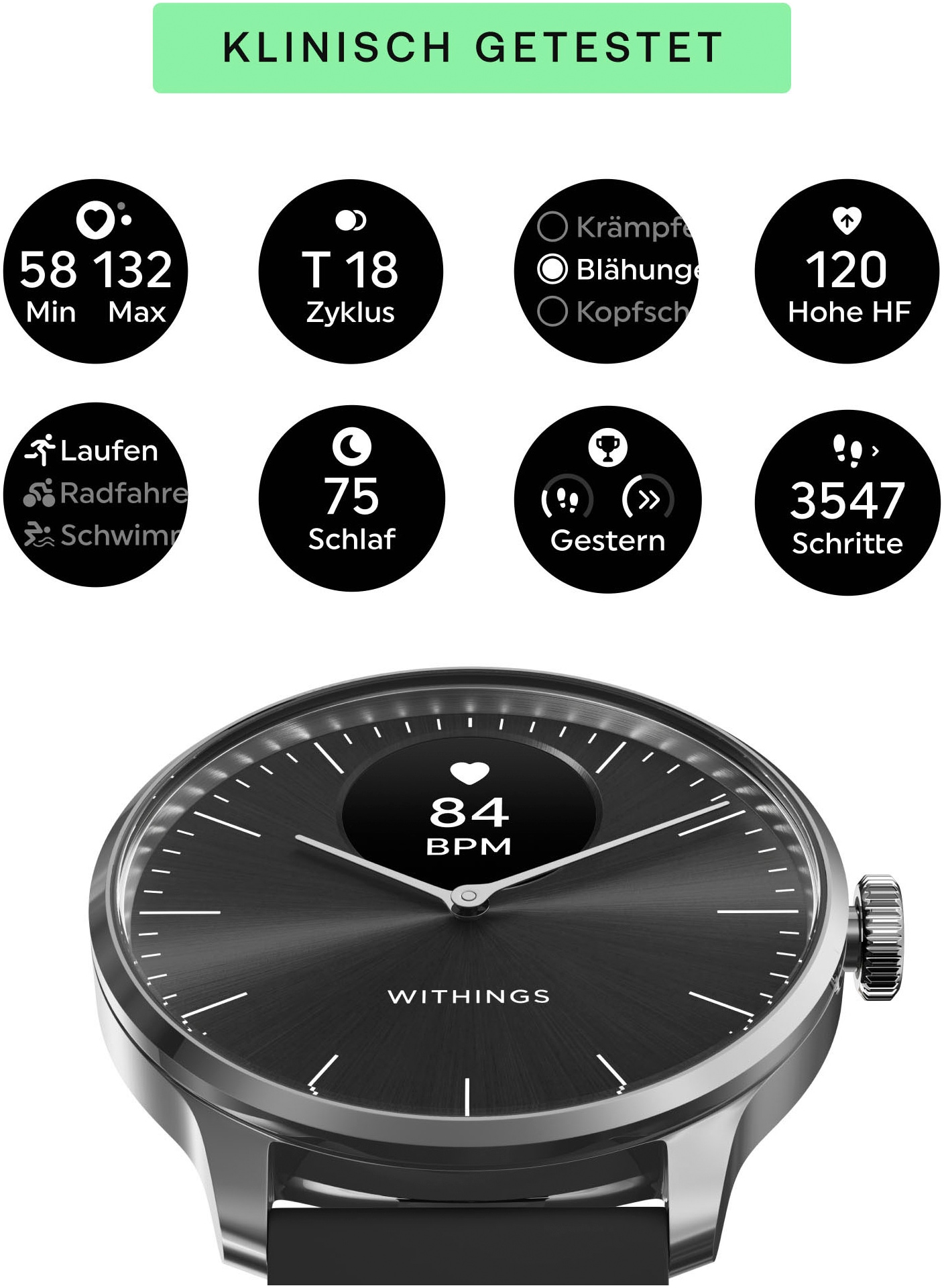 Withings Smartwatch »ScanWatch Light 37mm«, (/ 0,63 Zoll),)