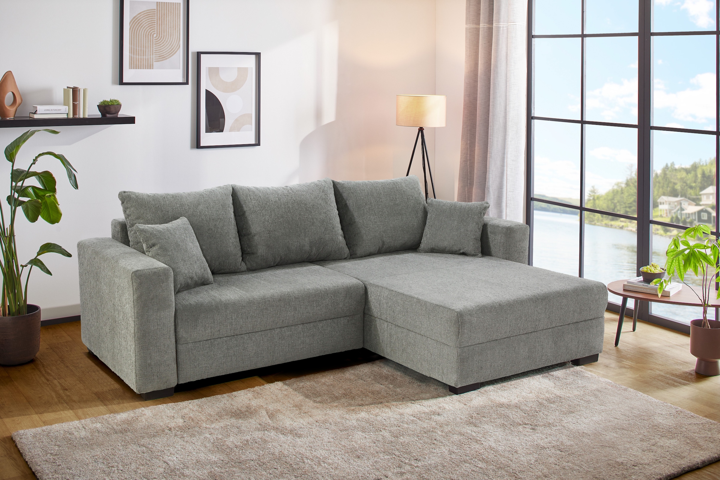Jockenhöfer Gruppe Ecksofa "Ecksofa Elmau, Größe Ottomane: XL, B:261cm" mit Schlaffunktion, Bettkasten & 2 Zierkissen