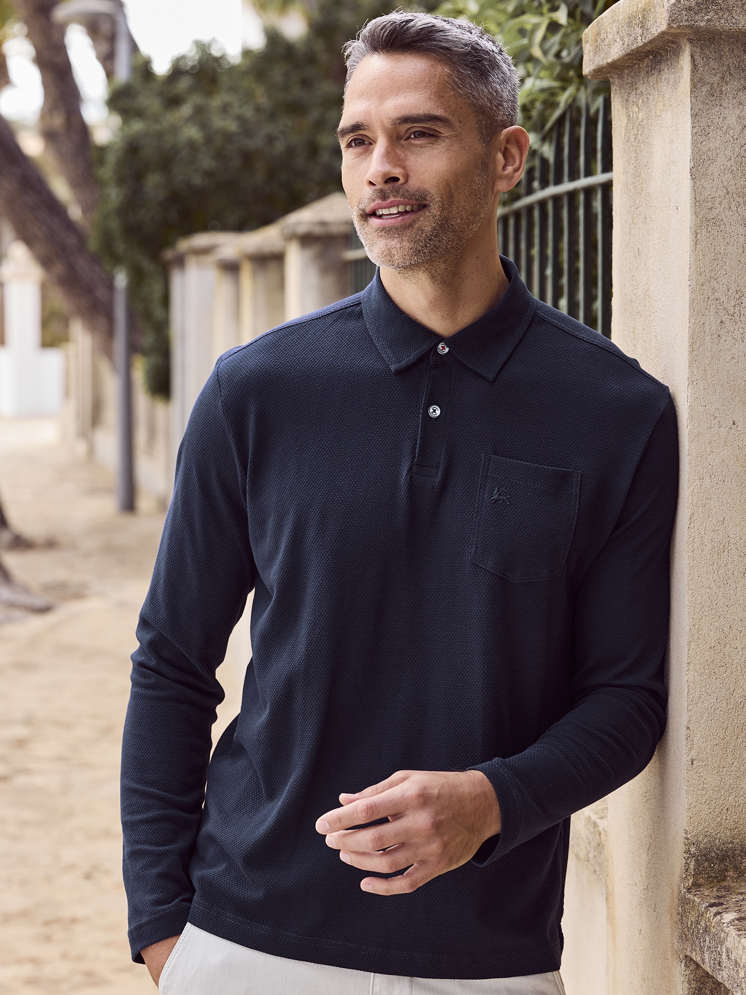 LERROS Langarmshirt »LERROS Herren Langarmpolo in Waffel-Piqué«