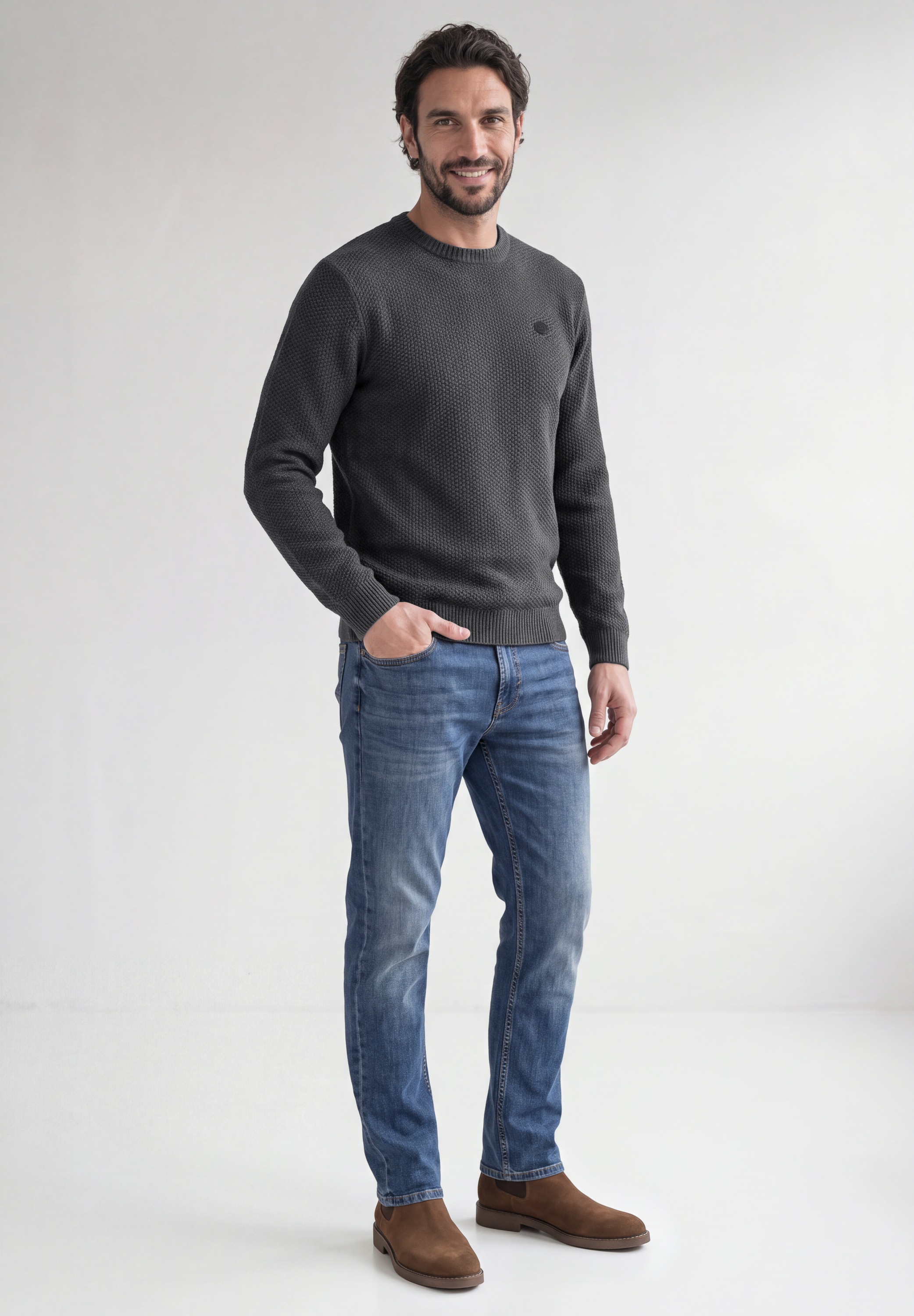 STREET ONE MEN Rundhalspullover aus reiner Baumwolle