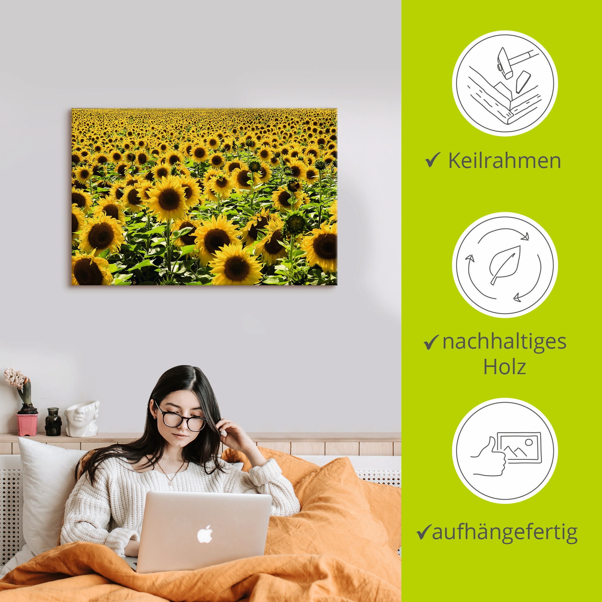 Artland Wandbild »Sonnenblumenfeld«, Blumen, (1 St.), als Alubild, Outdoorbild, Leinwandbild, Poster in verschied. Größen
