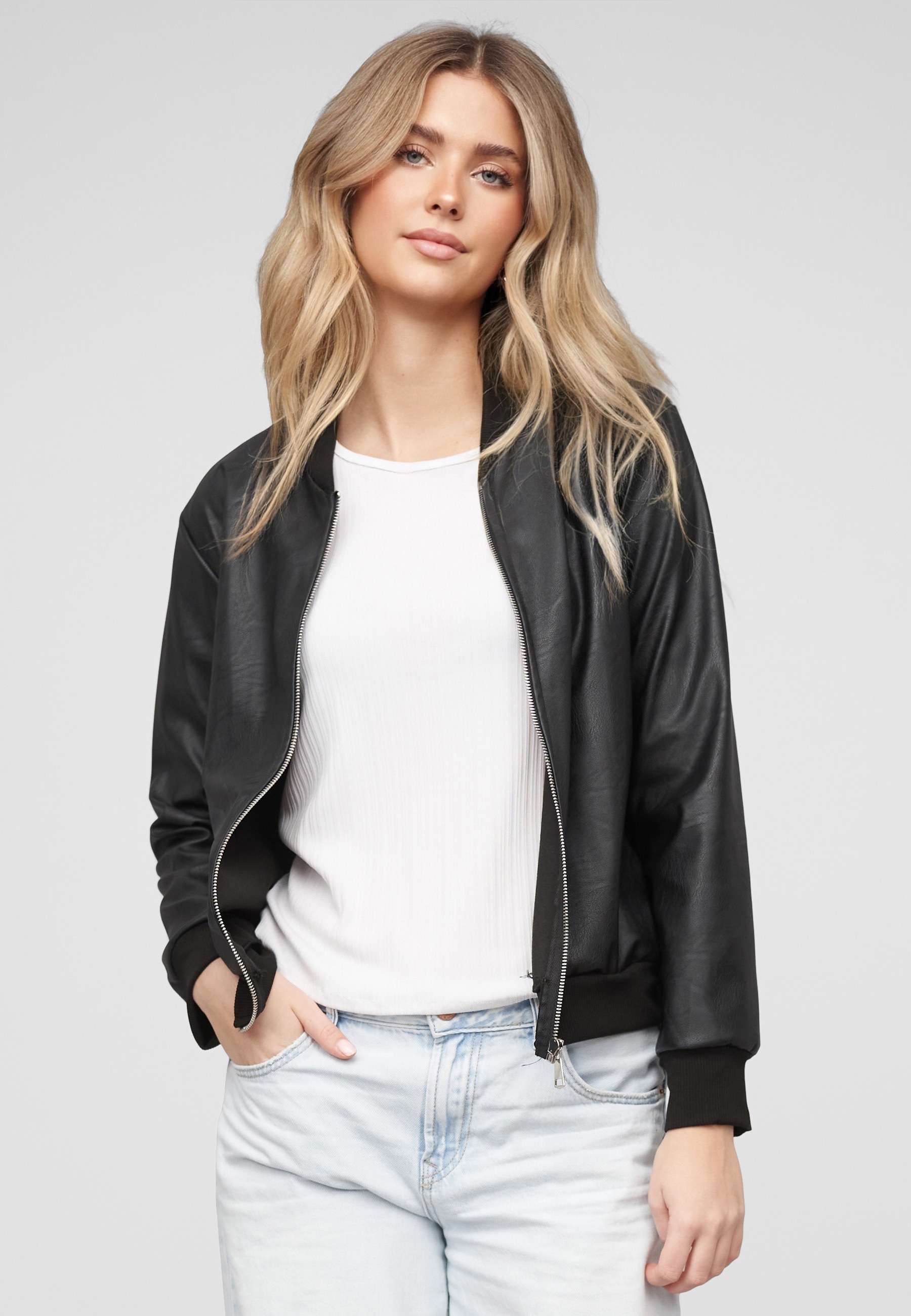 CLOUD 5IVE Bomberjacke »CLOUD 5IVE Blouson Bomberjacket Fauxleather« 1 Stk. tlg. ohne Kapuze