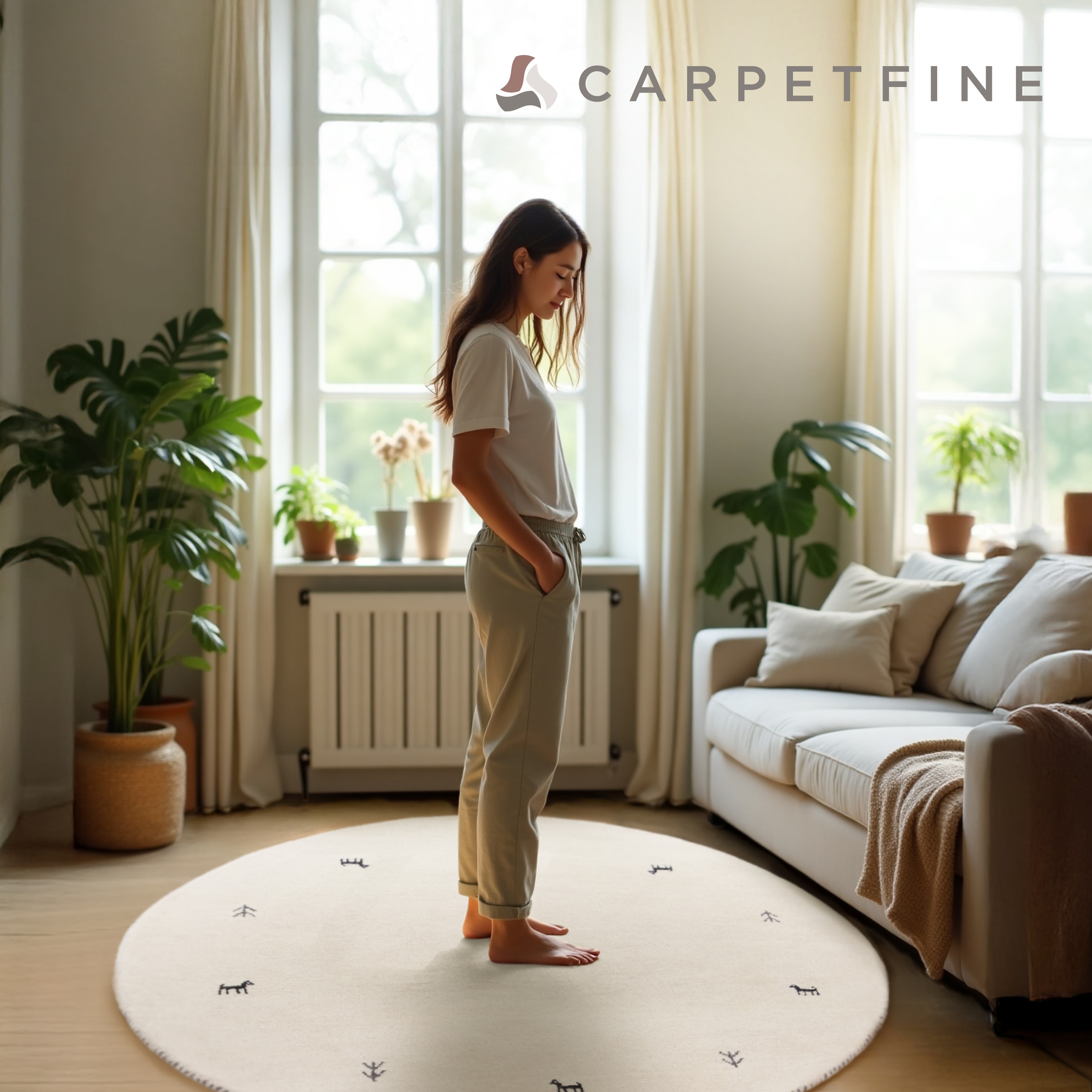 carpetfine Wollteppich »Gabbeh Uni« rund 15 mm Höhe reine Wolle handgewebt, Gabbeh Tiermotiv warmes Raumklima viele Größen