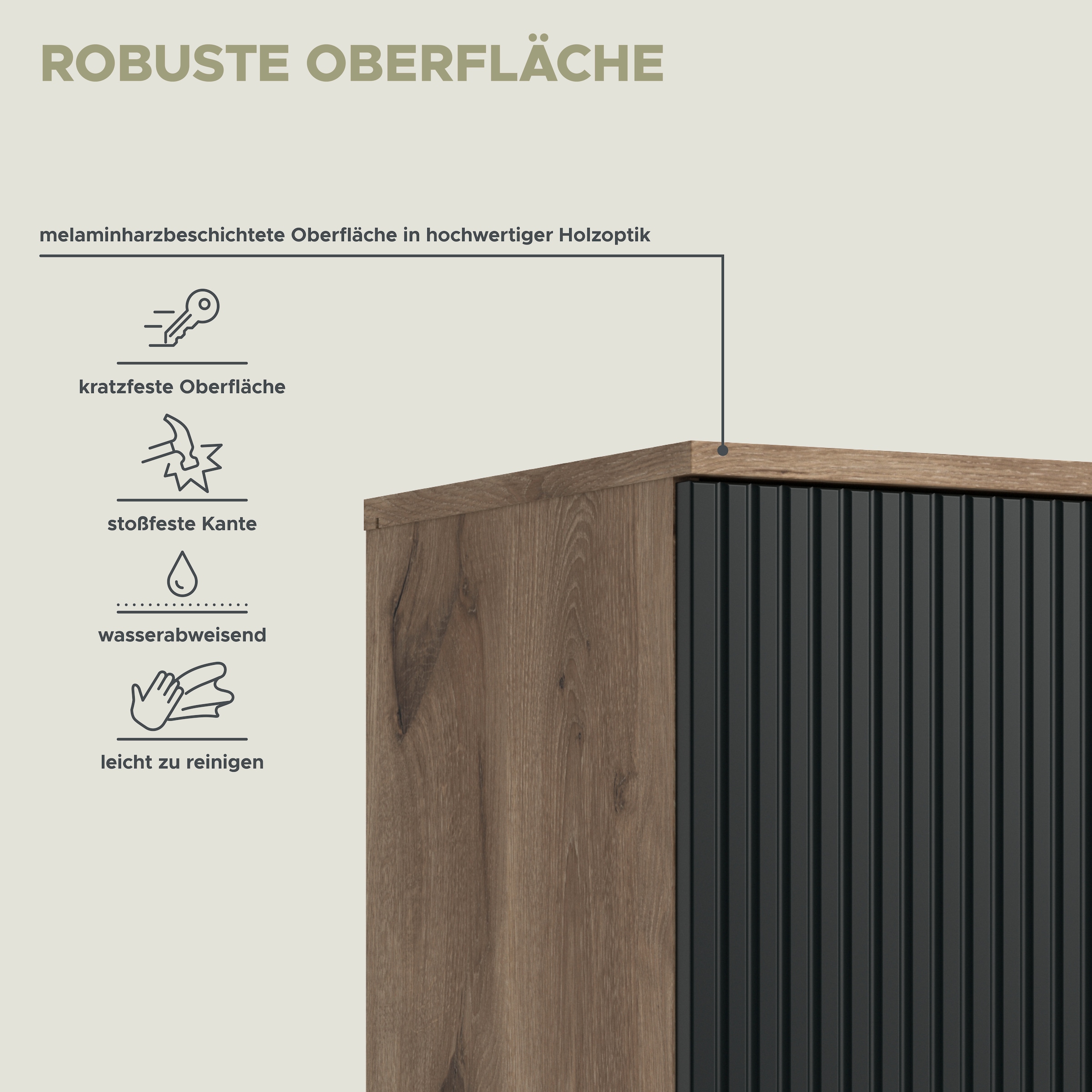 INOSIGN Sideboard »TREVERK, Breite: 154 cm, hochwertige MDF-Front schwarz tiefzieh« 1 Stk. tlg. Sideboard, Wohnzimmer, Esszimmer