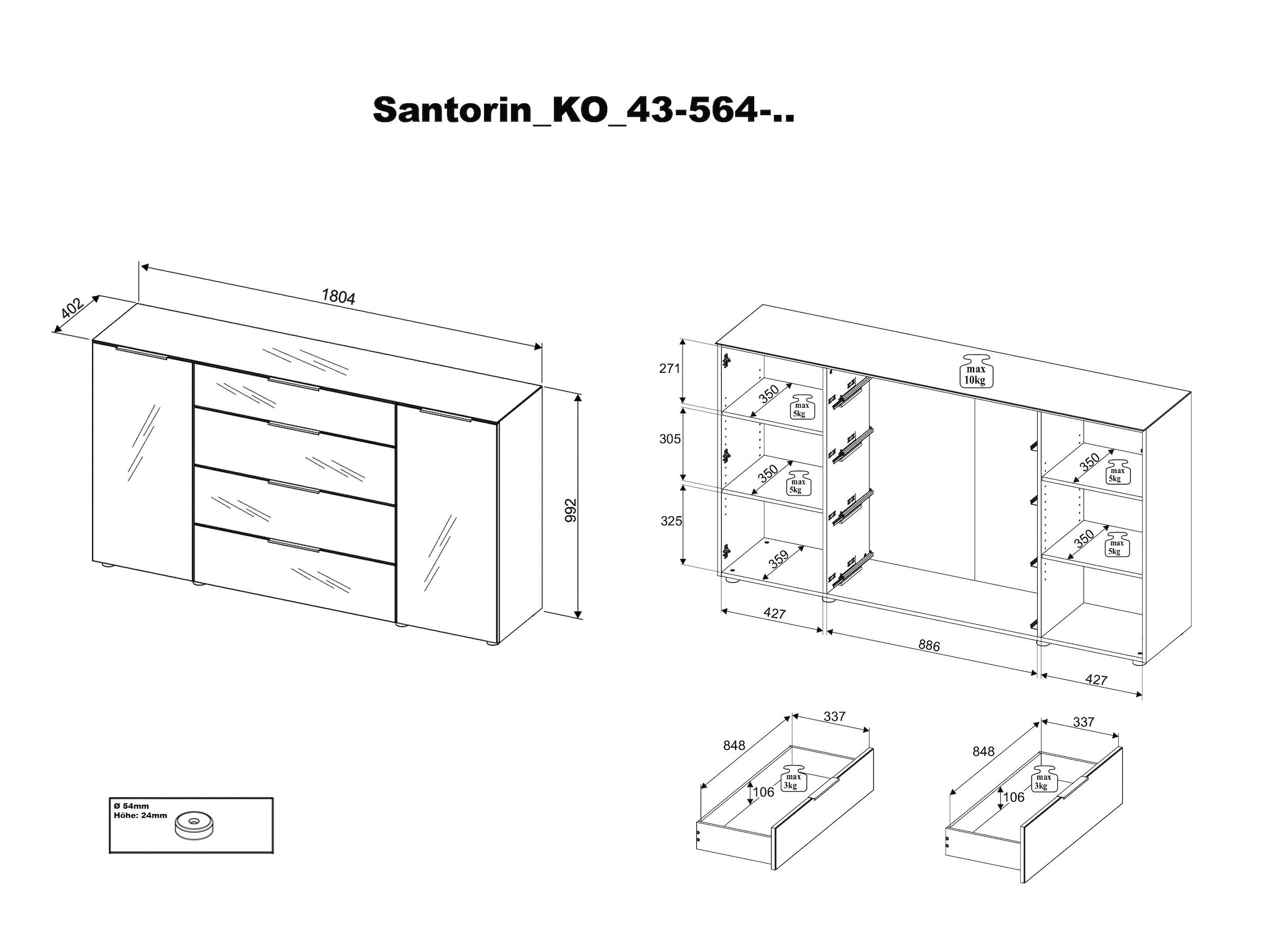HBZ Kommode »Santorin, BxHxT 180x99x40 cm«, (1 St.), Breite 180cm, Softclose für Türen und Schubkästen, Melaminbeschichtung