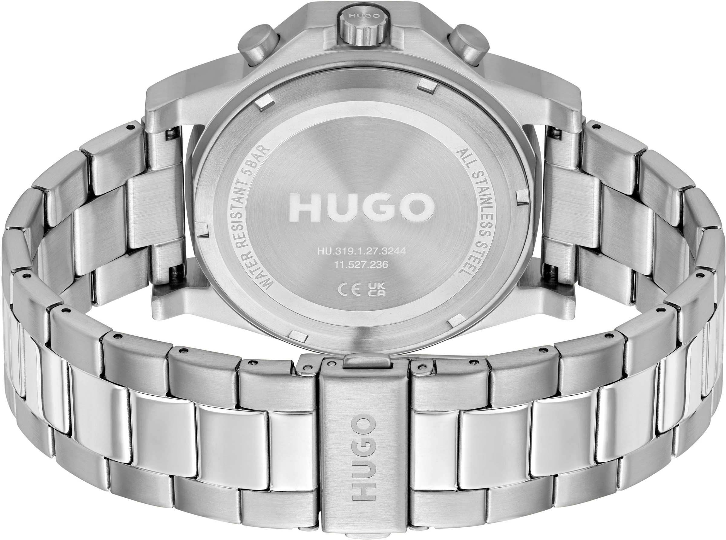 HUGO Multifunktionsuhr »#BRAVE«, Quarzuhr, Armbanduhr, Herrenuhr, Datum, Edelstahlarmband