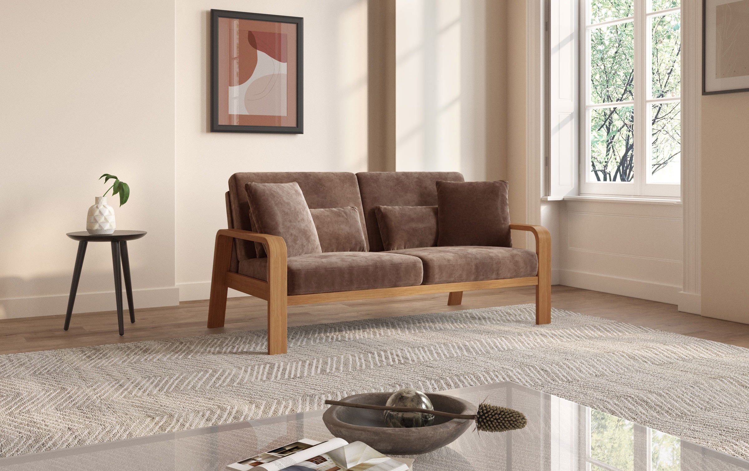 sit&more 2,5-Sitzer »Kolding«, Armlehnen aus eichefarbigem Buchenholz, verschiedene Bezüge und Farben