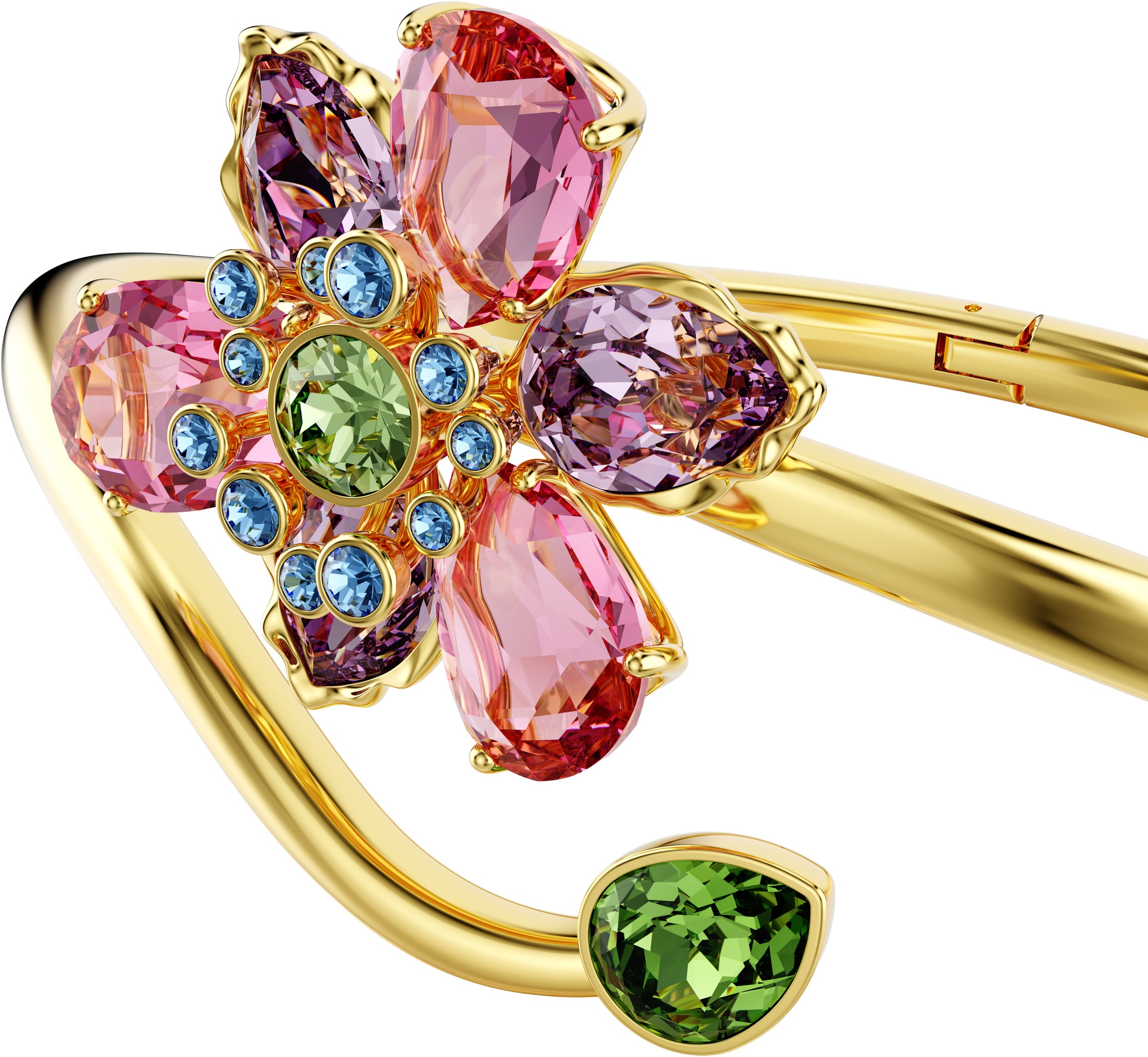 Armreif SWAROVSKI "Schmuck Geschenk Idyllia Armreif Blume" Gr. L, gold (gelbgoldfarben, pink, blau, grün, lila, pink, blau, grün, lila), Armbänder, Damen, L, Metall, Armreif, mit Swarovski Kristall 4