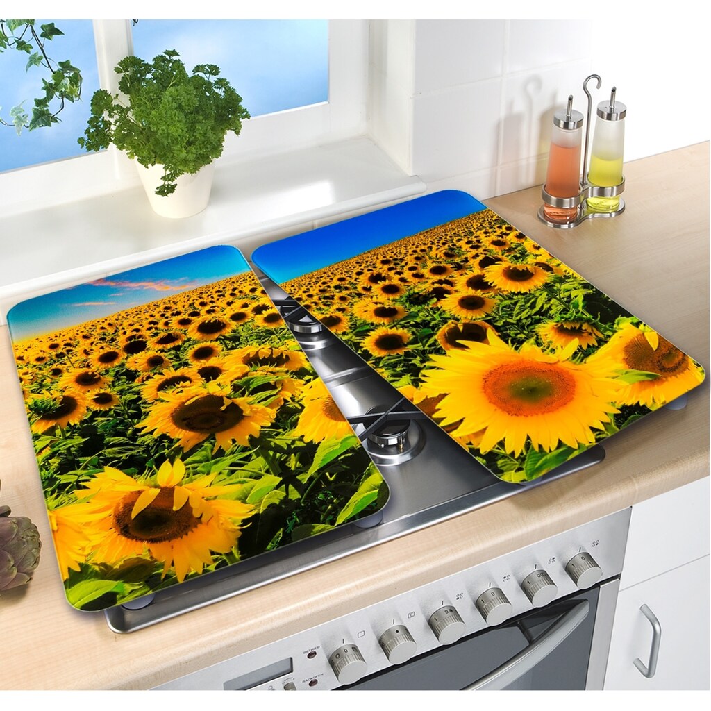 WENKO Herd-Abdeckplatte »Universal Sonnenblumenfeld«, (Set, 2 tlg.)