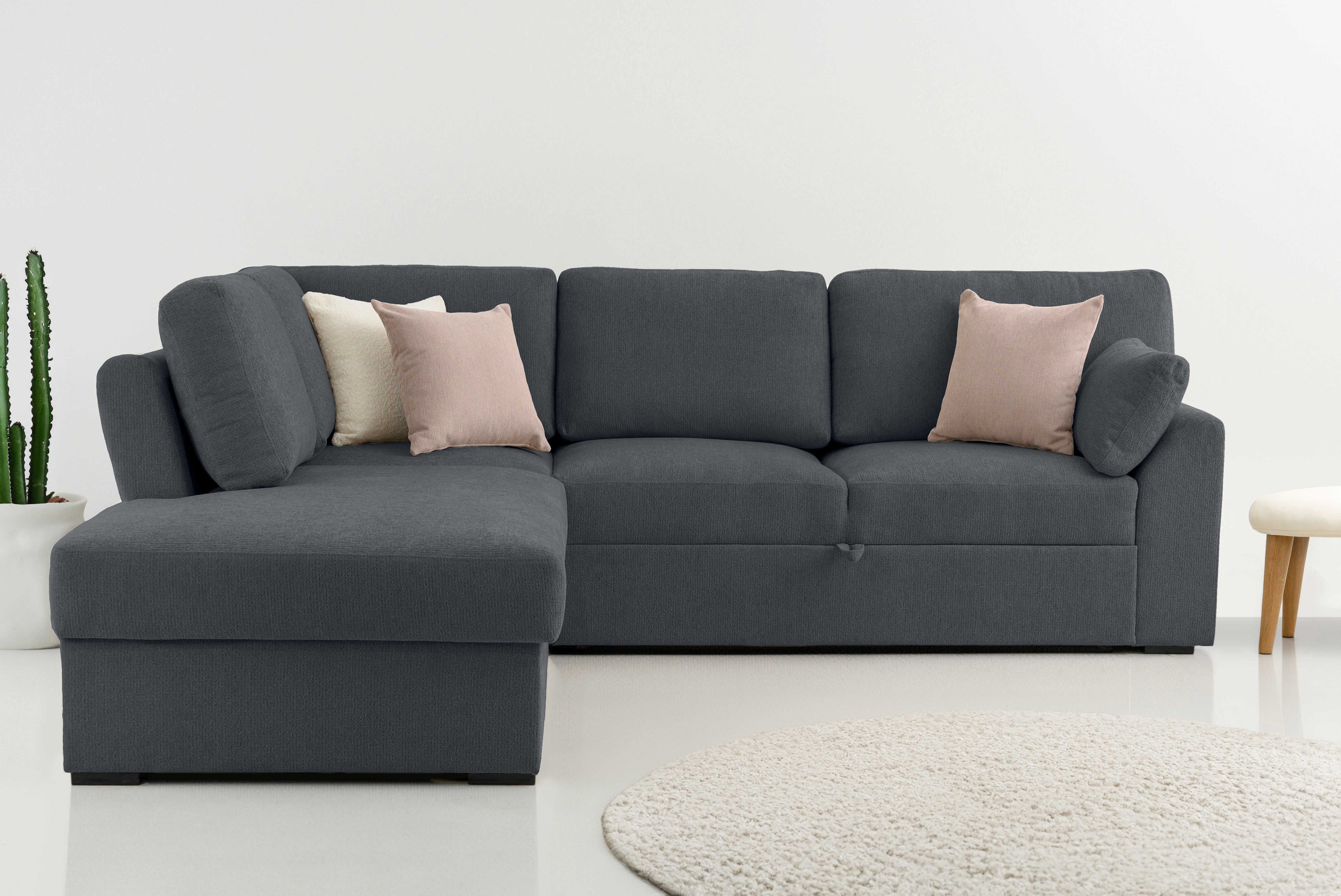 Home affaire Ecksofa "Citry" Breite 242 cm, Chenille, Bettfunktion, Bettkas günstig online kaufen