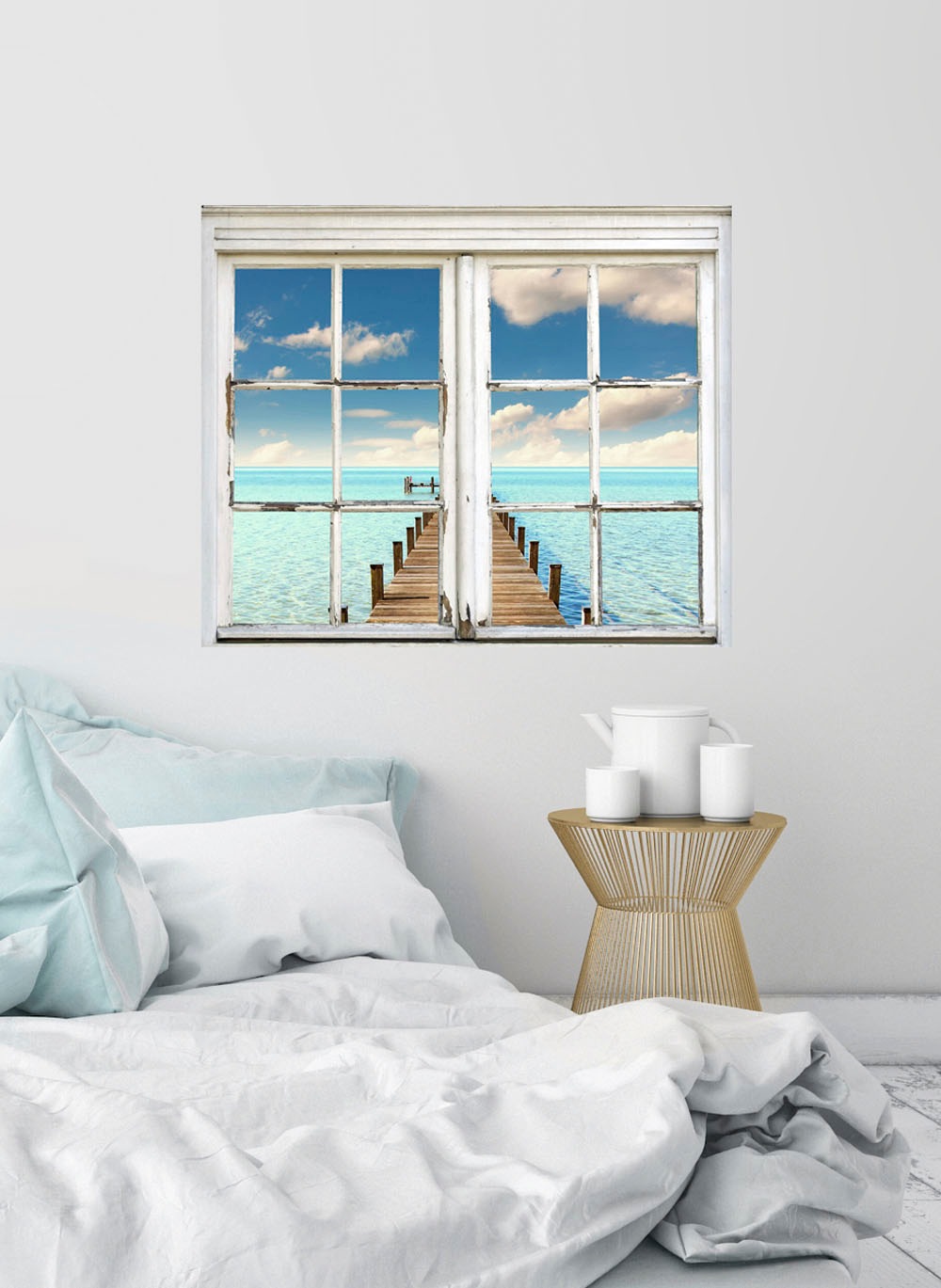 queence Wandsticker »Steg ins Meer«, Wandsticker, Wandbild, selbstklebend, Meer, Wasser, Steg