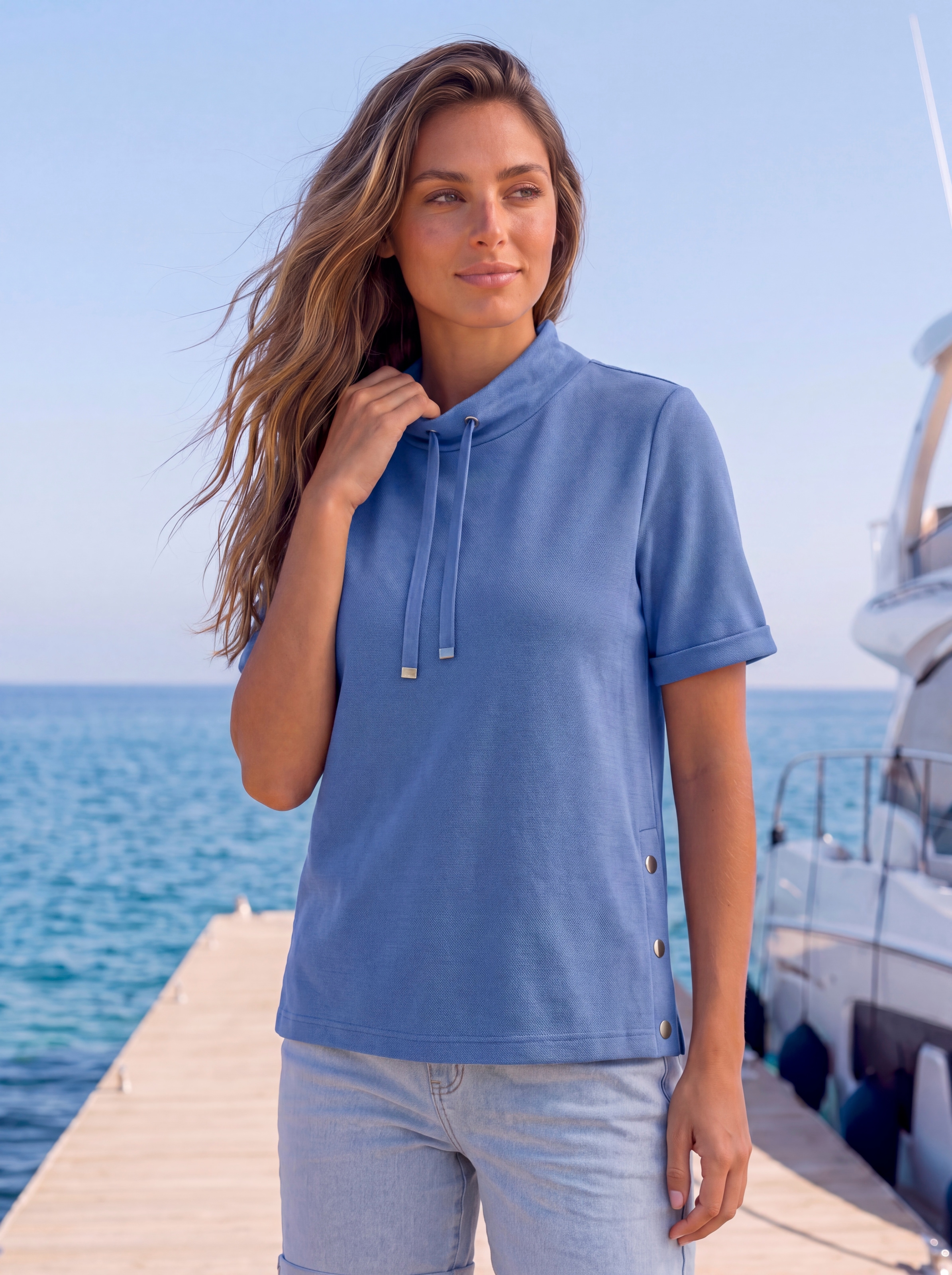 H.I.S Kurzarmshirt "mit metallischen Details" aus strukturiertem Baumwoll-Mix
