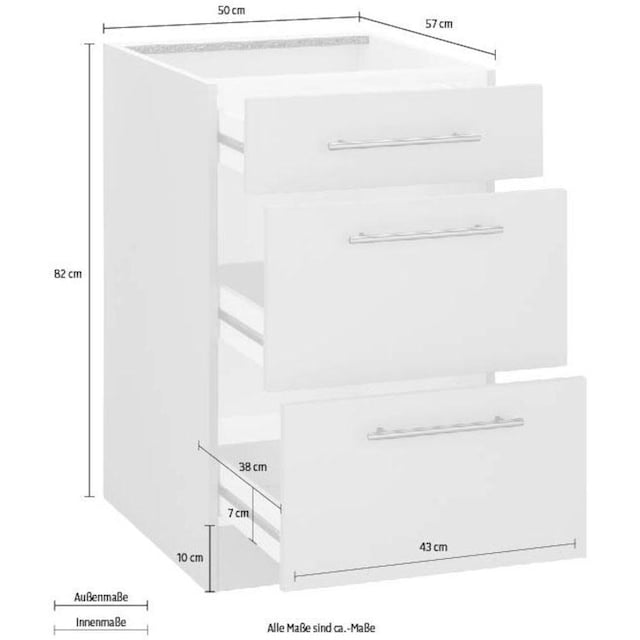 wiho Küchen Unterschrank »Cali«, 50 cm breit, mit 2 großen Auszügen ohne  Arbeitsplatte | BAUR