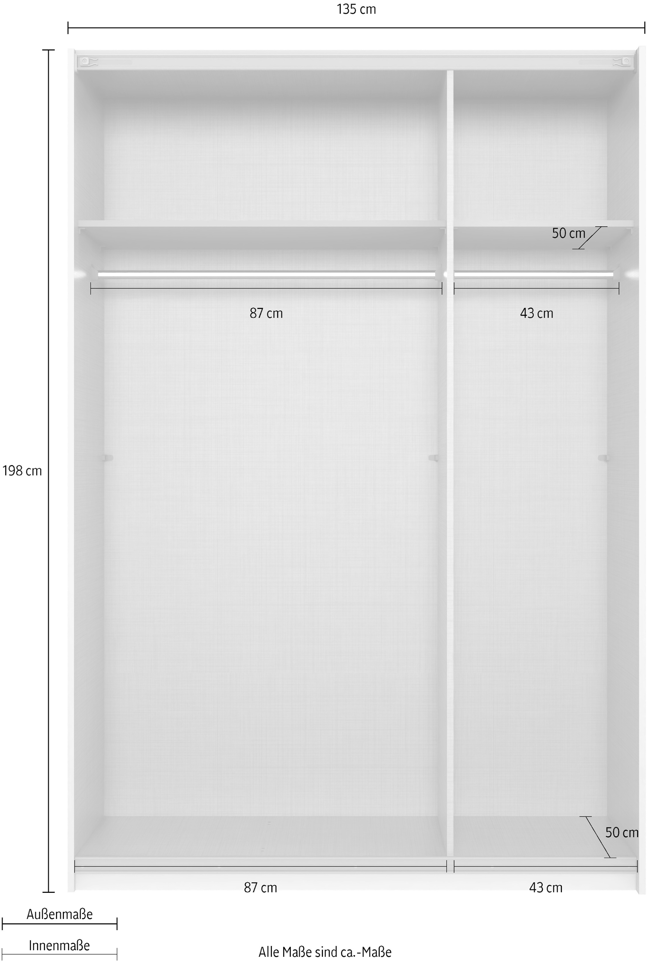 Wimex Kleiderschrank »Mugano, B/T/H 135 oder 180/65/198cm, Made in Germany«, (wähle Deine Ausstattung: Basic oder Premium!), 2 Schwebetüren mit oder ohne Spiegel, Metallgriffe
