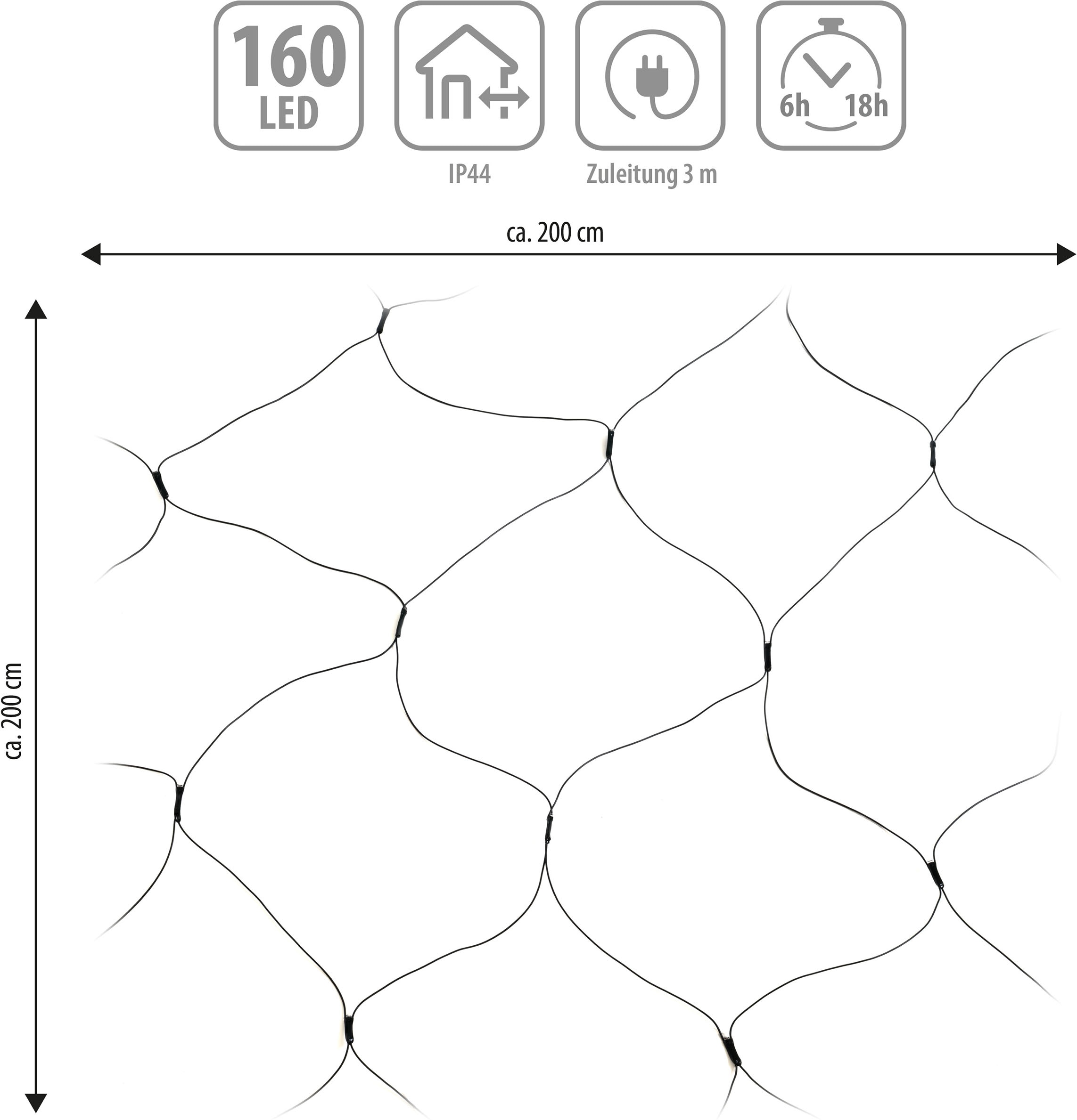 OTTO home LED-Lichternetz »in 2/3/3,2 u. 4 m, warmweiß, mit Timerfunktion, Outdoor Indoor, Garten« Dunkelgrüne Kabelfarbe,  IP44, innen, außen