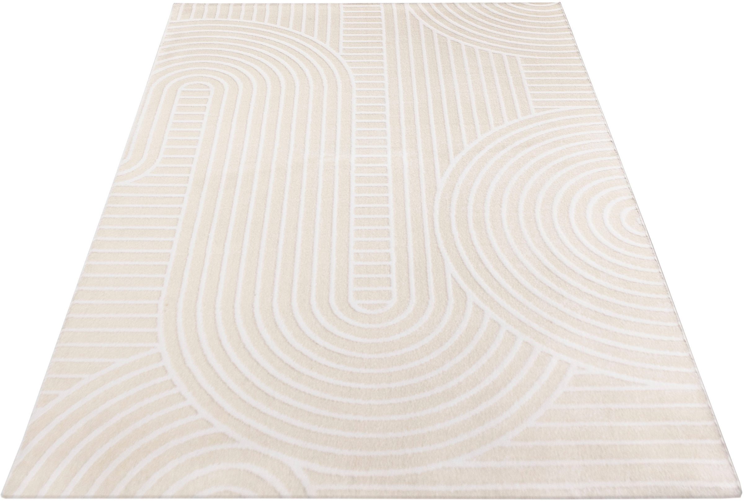 Paco Home Teppich »Luzern 653«, rechteckig, 13 mm Höhe, Kurzflor, Uni Farben, Hoch-Tief-Struktur, Scandi Design