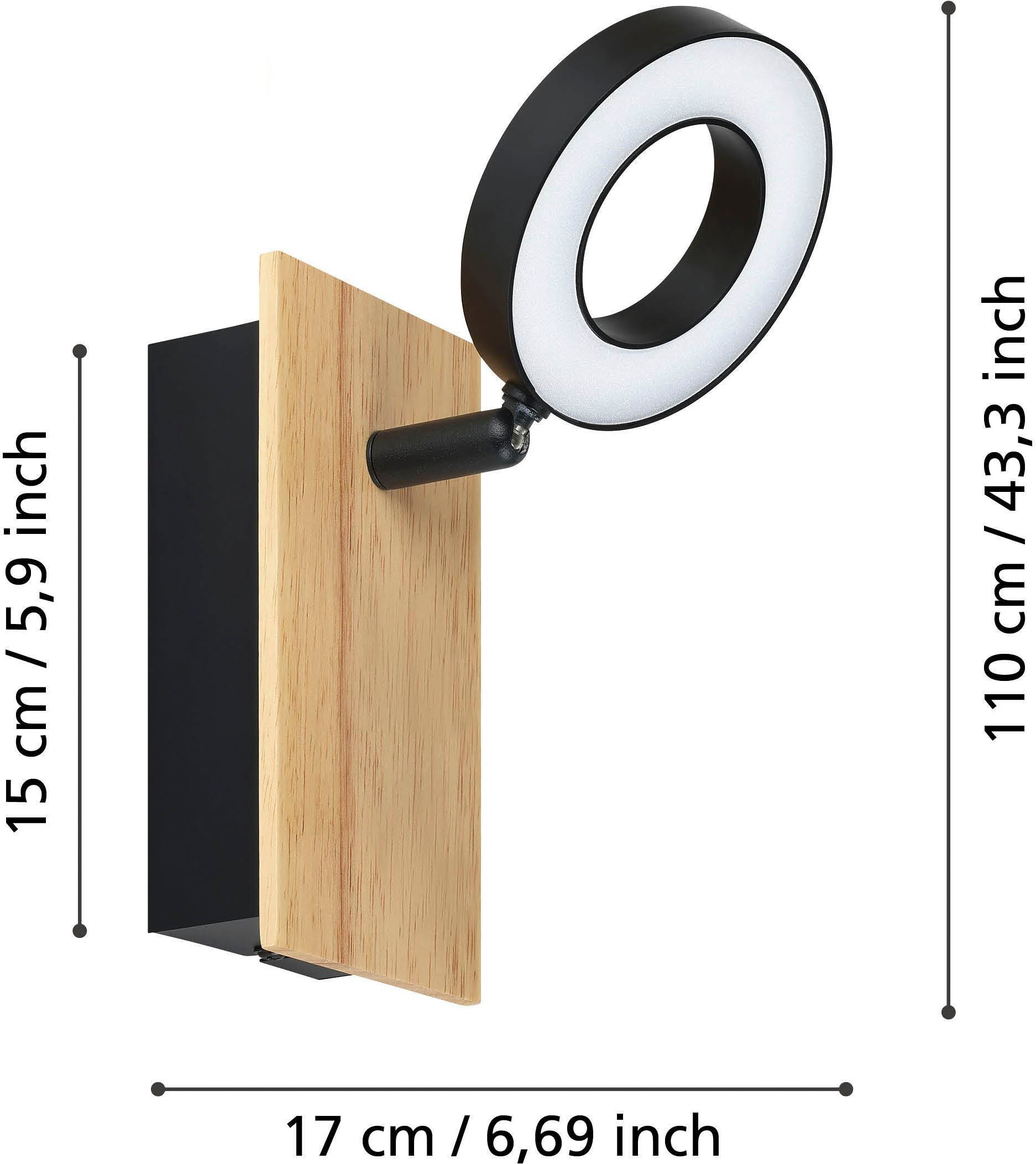 EGLO Deckenleuchte »Rielves Deckenlampe, Holz und Metall, Spotbalken schwenkbar, Lampe« LED-Modul 1 Stk. Warmweiß Spot - L7 x H15 x AL17,5 cm - braun, schwarz - 1X4,2W inkl.