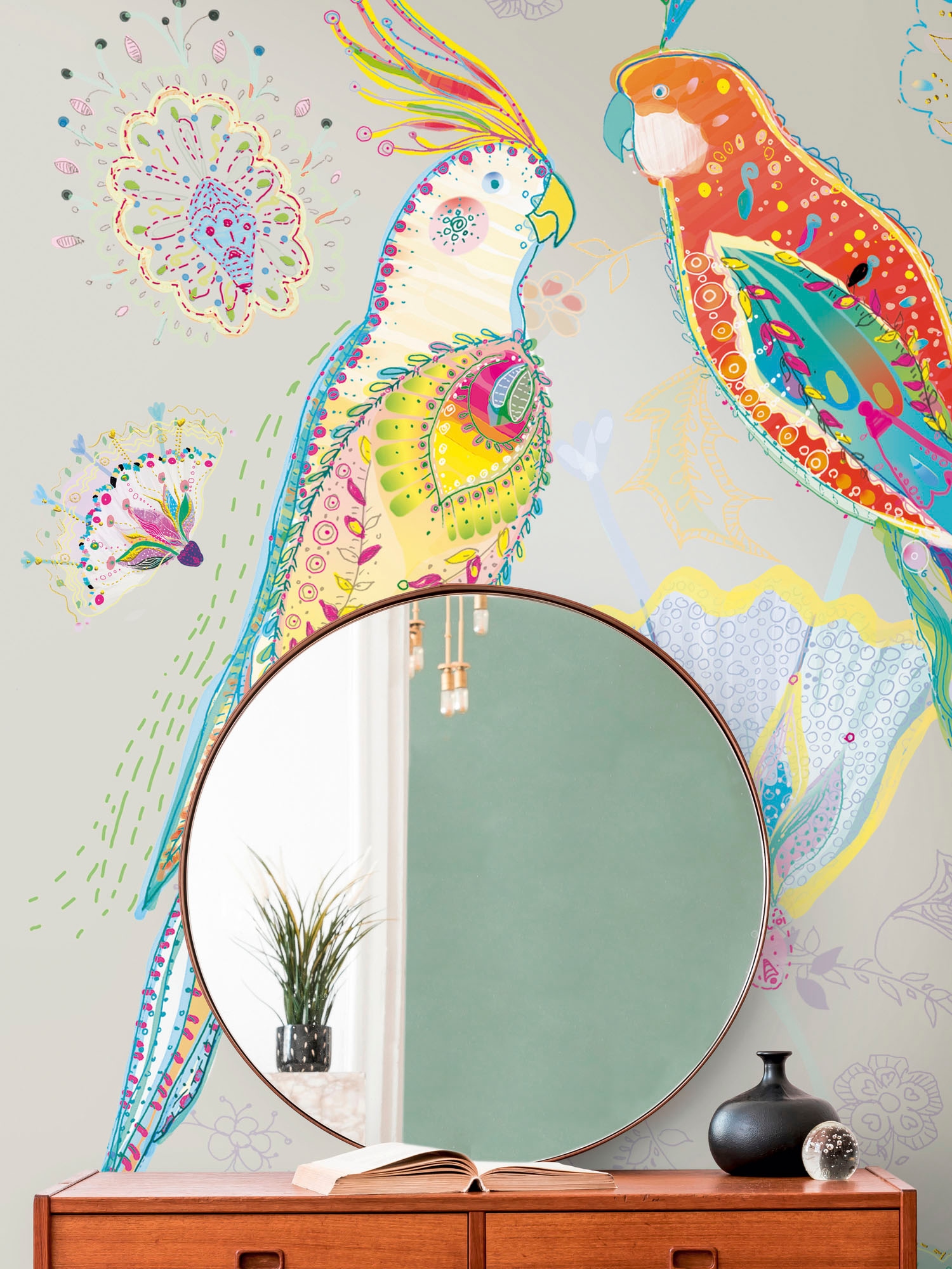 living walls "House of Turnowsky Fototapete Blumen" gemustert matt neutral glatt Vogeltapete Floral Tapeten Wohnzimmer Schlafzimmer Küche Design Optik