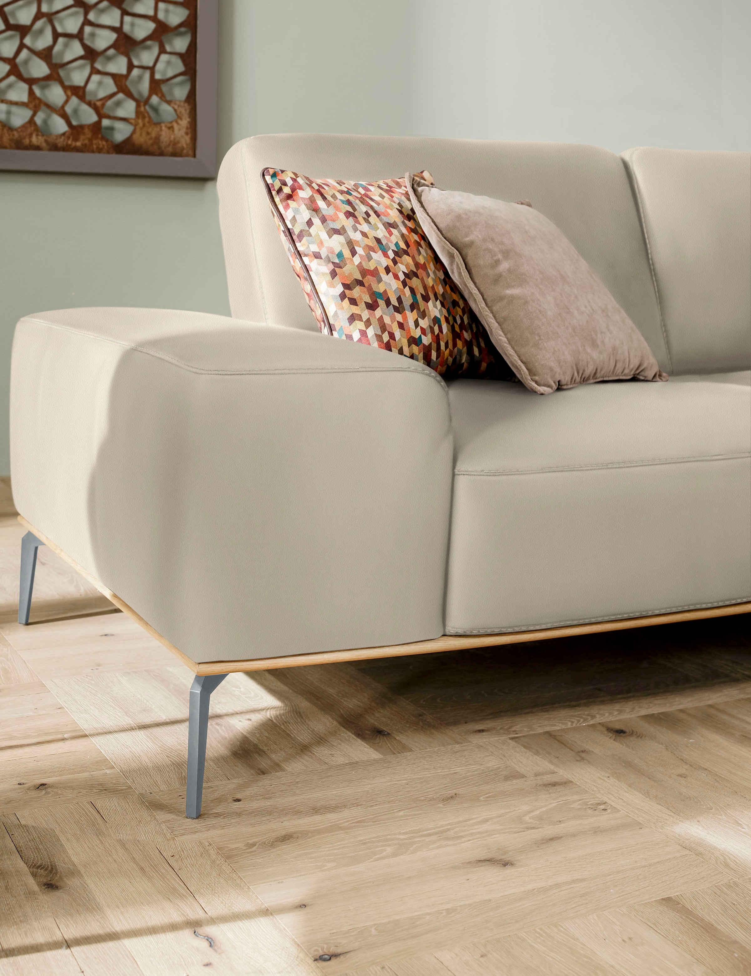 W.SCHILLIG Ecksofa »run, Designsofa mit tollem Sitzkomfort, bequem, L-Form«, mit elegantem Holzsockel, Füße in Silber matt, Breite 319 cm
