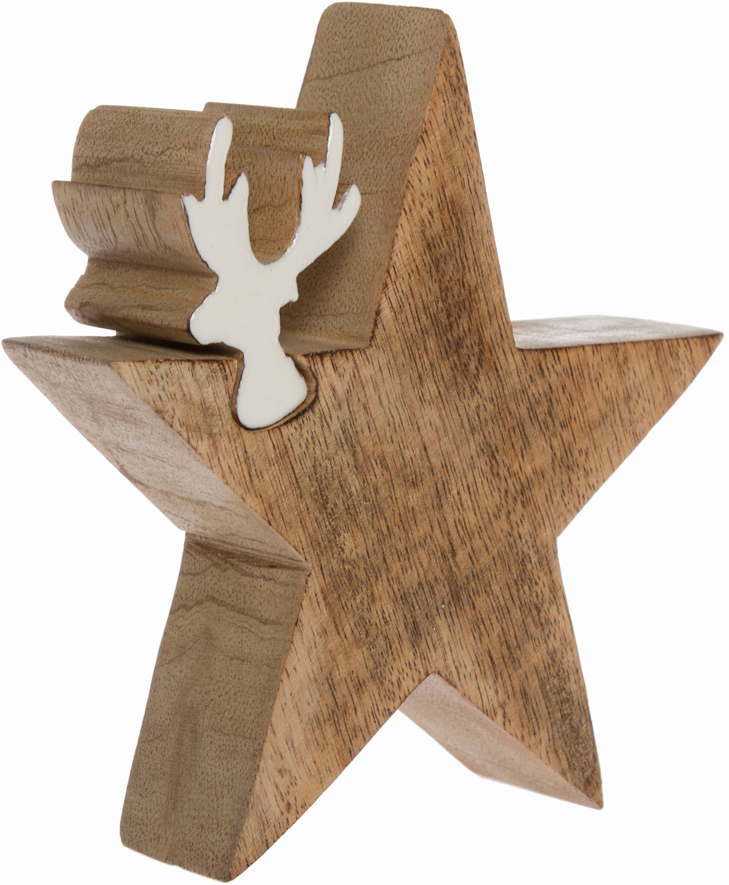 Myflair Möbel & Accessoires Dekostern »Star, Deko Puzzle Stern, mit kleinem Rentierkopf«, (2 St.), Weihnachtsdeko aus Holz, Weihnachtsstern, Höhe ca. 15 cm