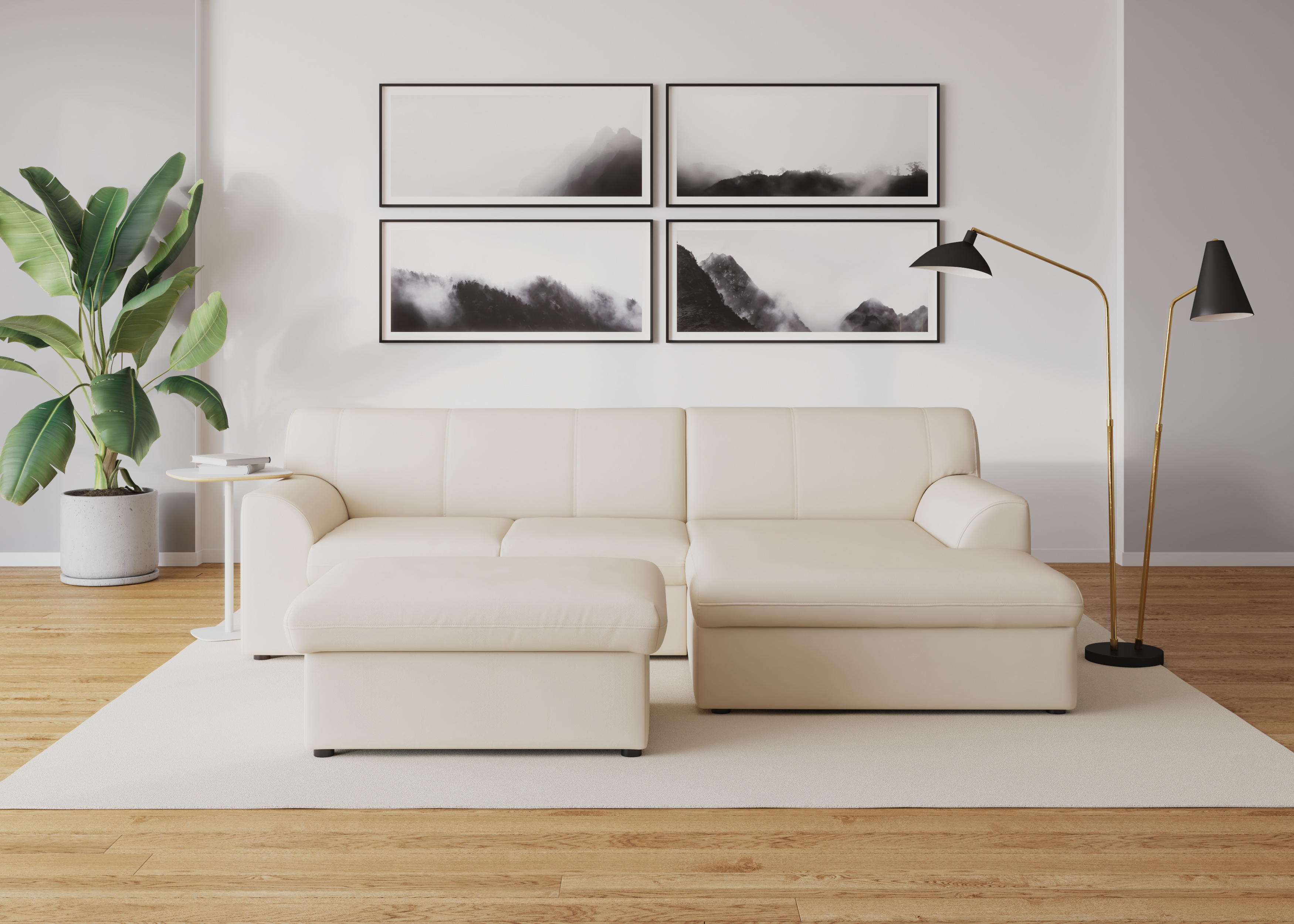 DOMO collection "Topper, elegant und zeitlos, kompaktes Stellmaß 245/155cm, L-Form" mit Recamiere, wahlweise mit Schlaffunktion