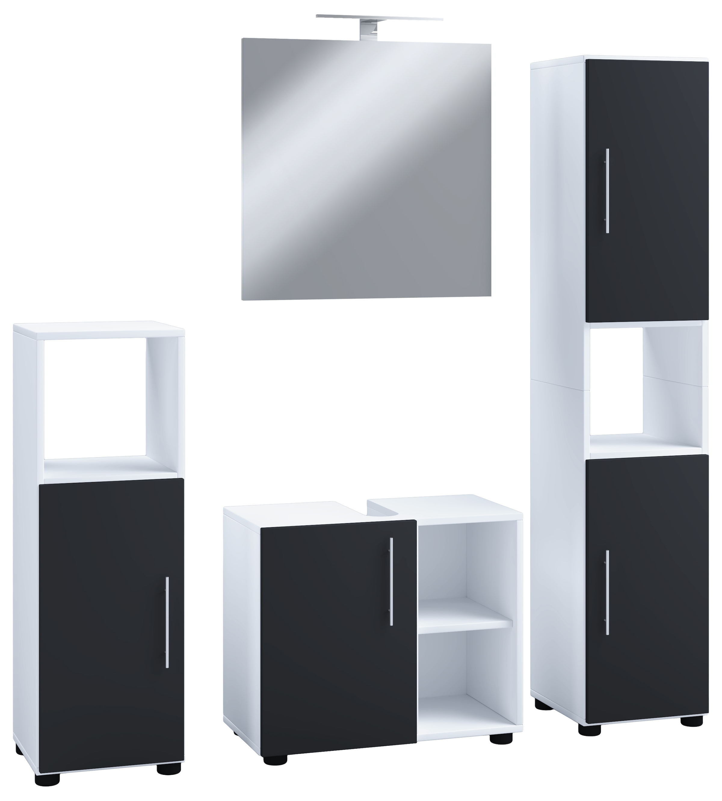 VCM Waschbeckenunterschrank »VCM 4-tlg. Badmöbelset | Badmöbel | Set aus Unterschrank, Midischrank, Hochschrank und Spiegel | Badezimmermöbel ¿ Flandu III«, (4 St.)