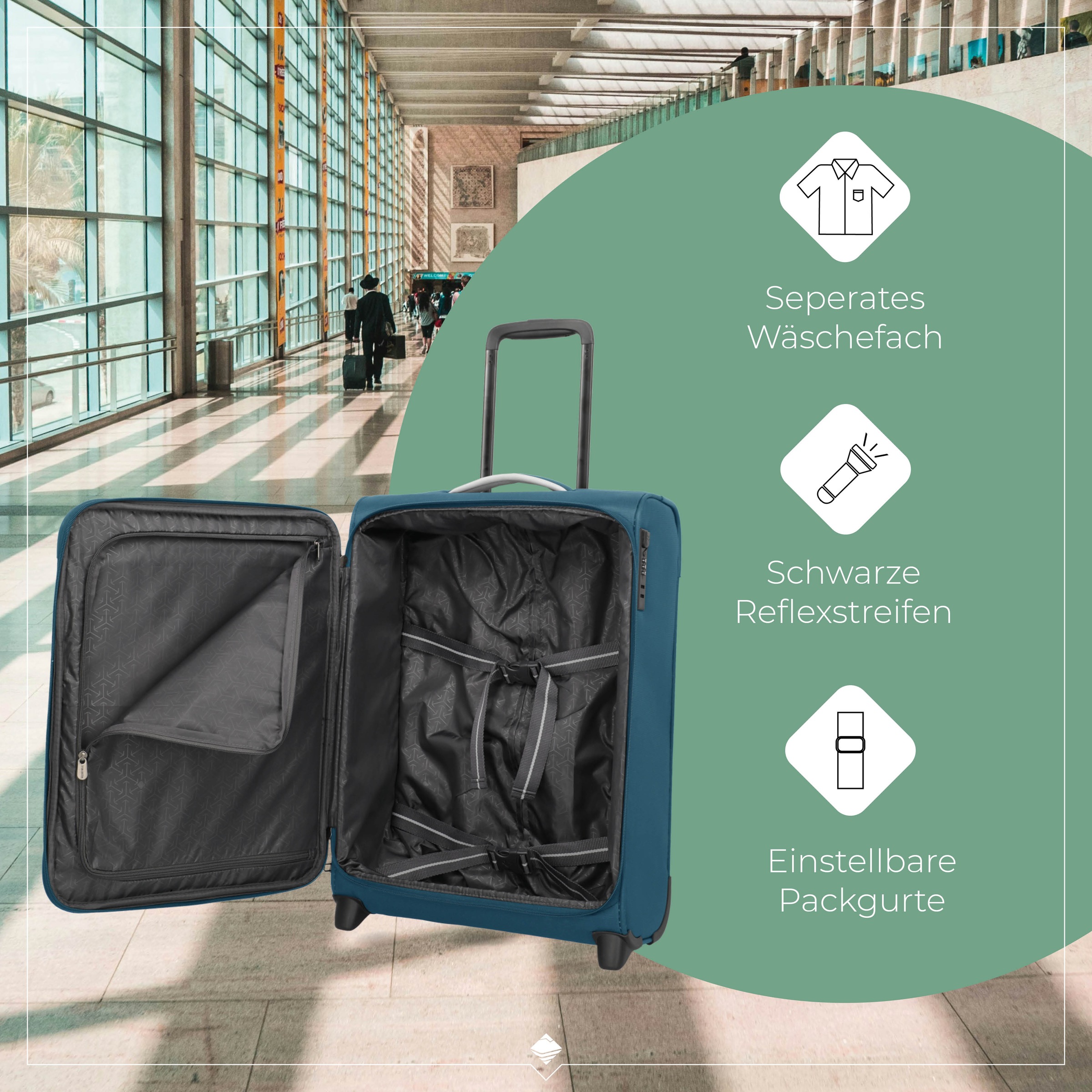 travelite Handgepäck-Trolley »JETPACK Multi Light 2 Cabin, konzipiert für Condor & Ryanair«, 4 Rollen, Weichgepäck-Koffer Handgepäck für die meisten gängigen Airlines