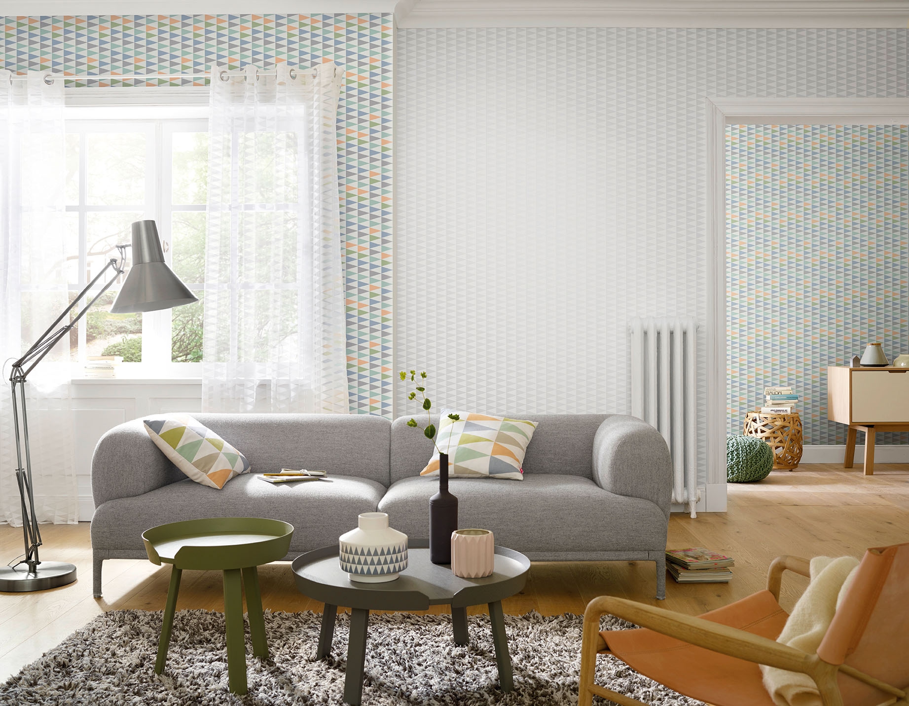 freundin Home Collection Dekokissen »Nordic Living 04 weiß-bunt«, Kissen  mit Polyesterfüllung bedruckt mit Dreiecksmotiven, 45x45 cm | BAUR