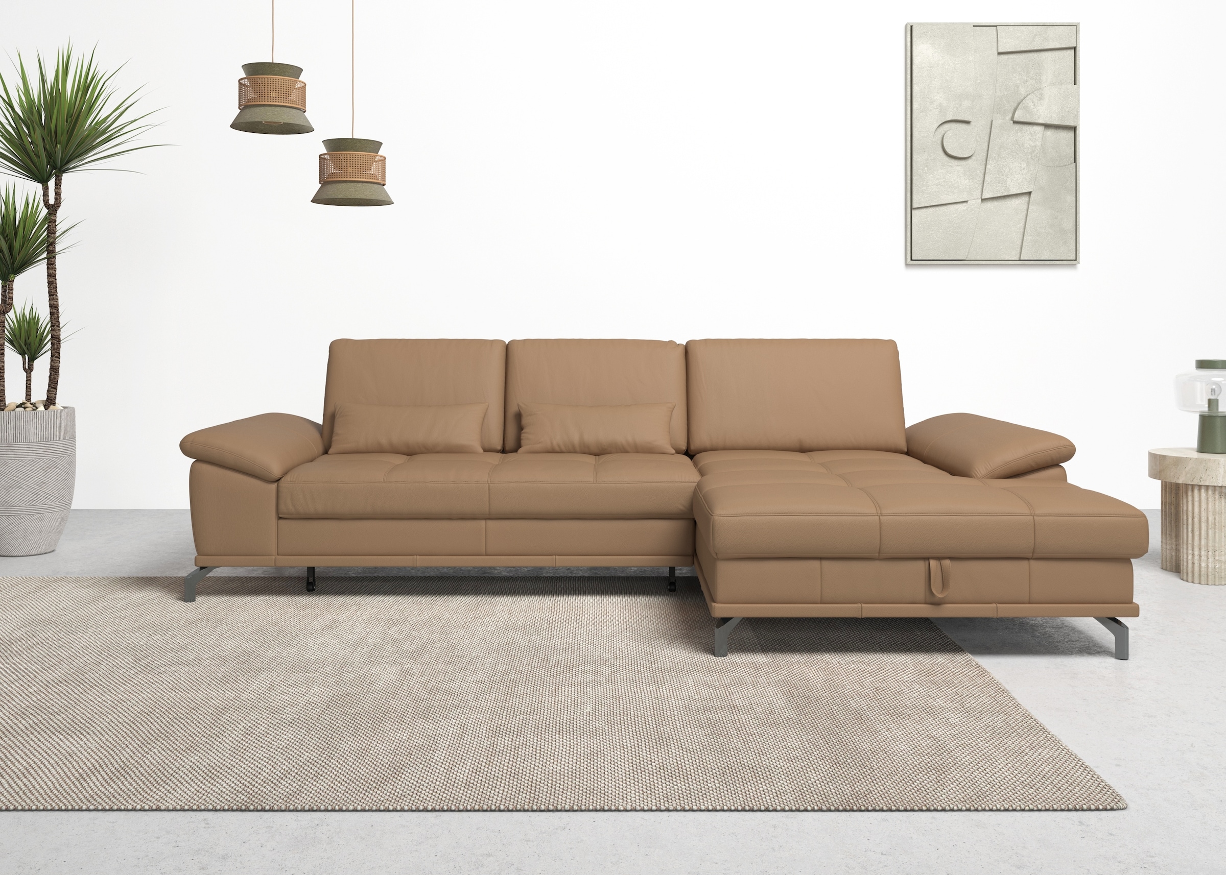 Places of Style Ecksofa Costello, mit Sitztiefenverstellung und Armlehnfunktion, incl. 3 Nierenkissen