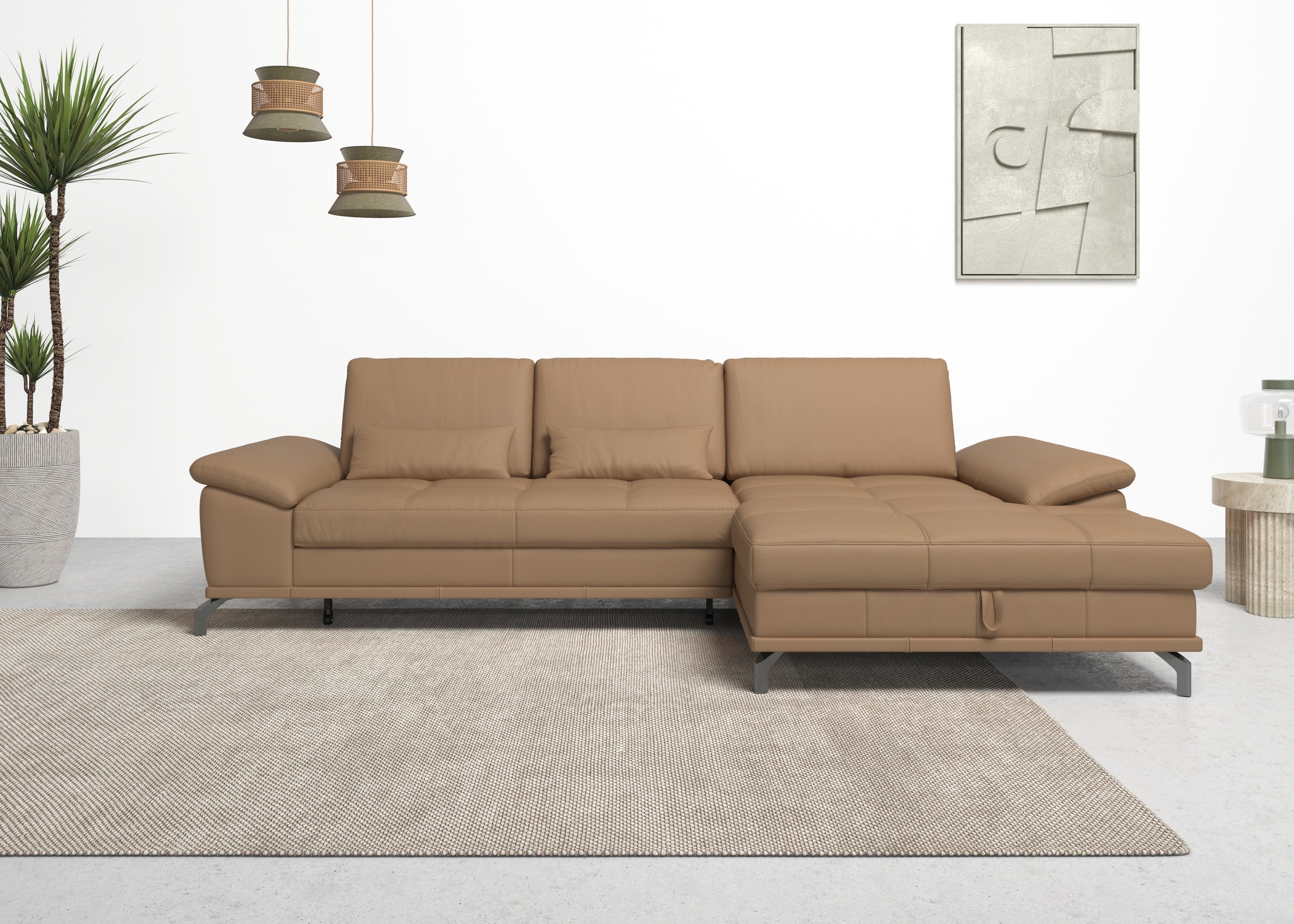 OTTO home Ecksofa "Costello L-Form, B: 301cm, Sitztiefen & Armteilverstellung, Federkern" 3 Nierenkissen, mit Schlaffunktion & Bettkasten